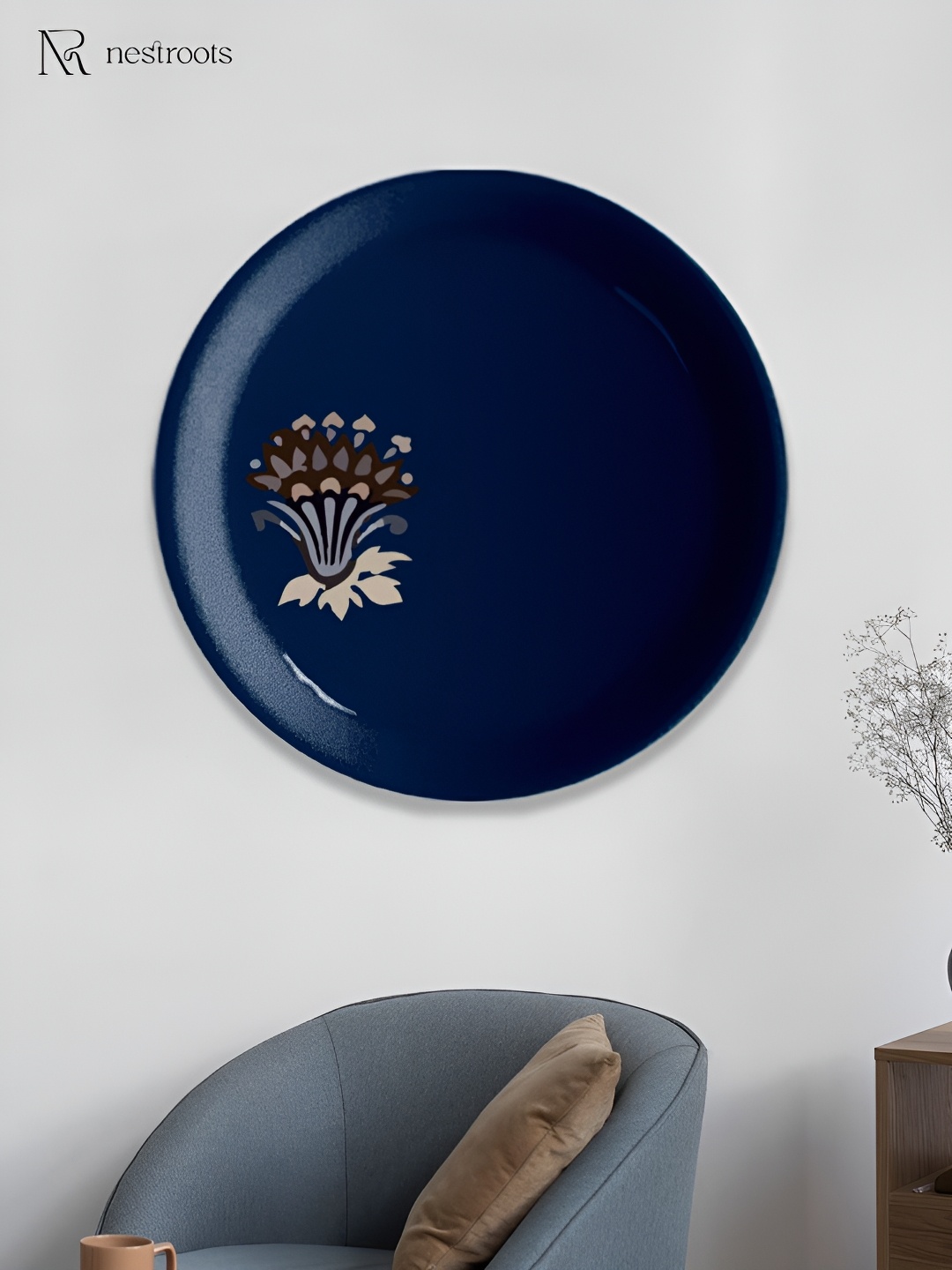 

nestroots Navy Blue & Brown Printed Ceramic Mandala Wall Decor