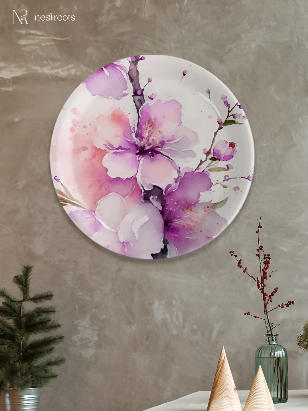 

nestroots White & Purple Printed Ceramic Mandala Wall Decor