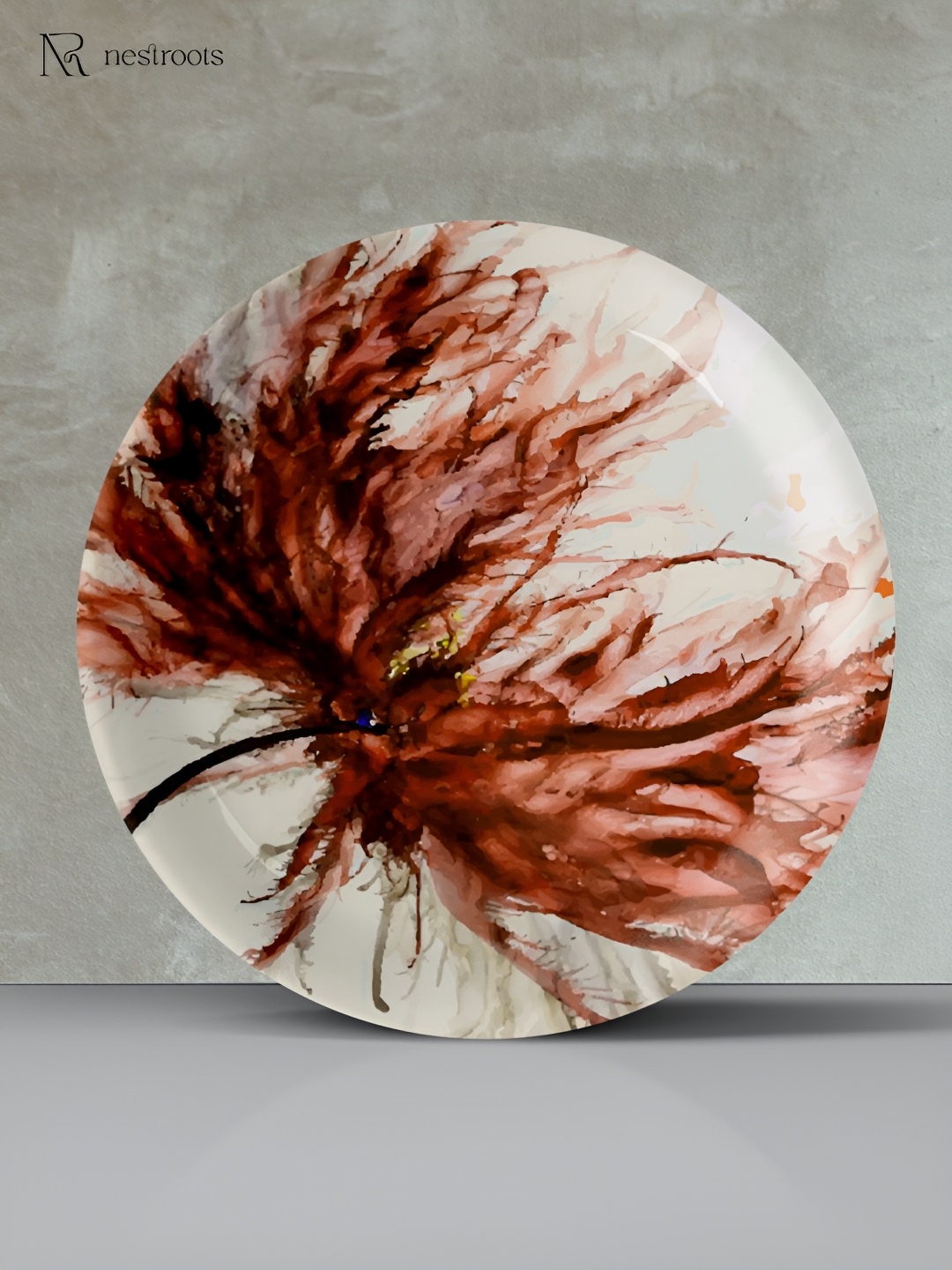 

nestroots White & Burgundy Floral Printed Ceramic Rave Wall Plate