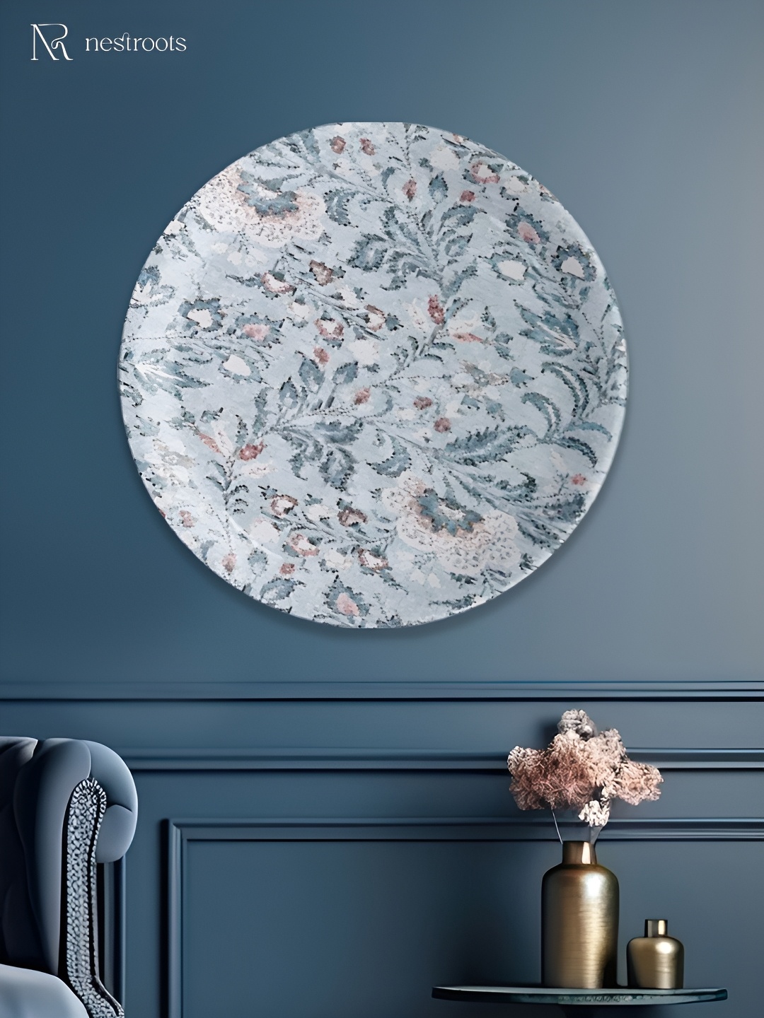 nestroots White & Blue Floral Printed Ceramic Wall Plate