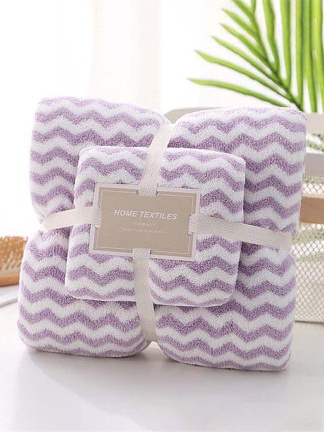 

HomeCloud Purple & White 2 Piece Striped Cotton 200 GSM Towel Set