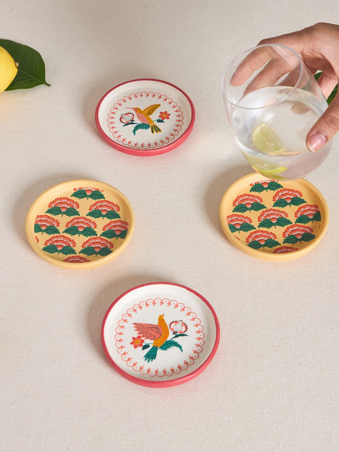 

Chumbak Yellow & Green 4 Pieces Printed Coasters