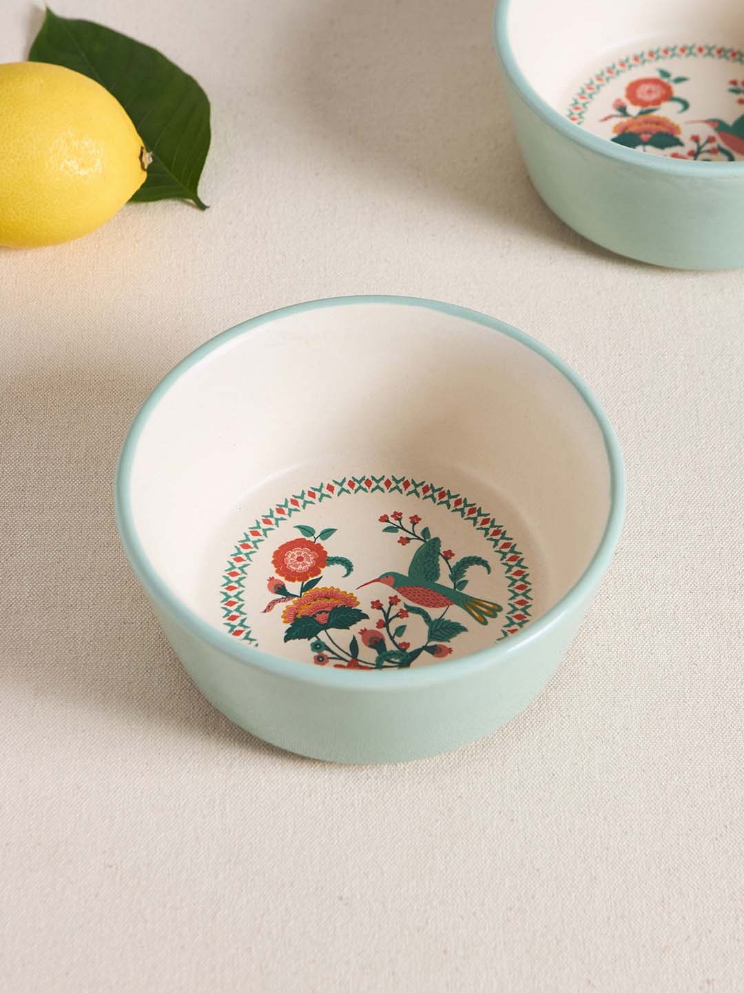 

Chumbak Off White & Green Printed Ceramic Bowl