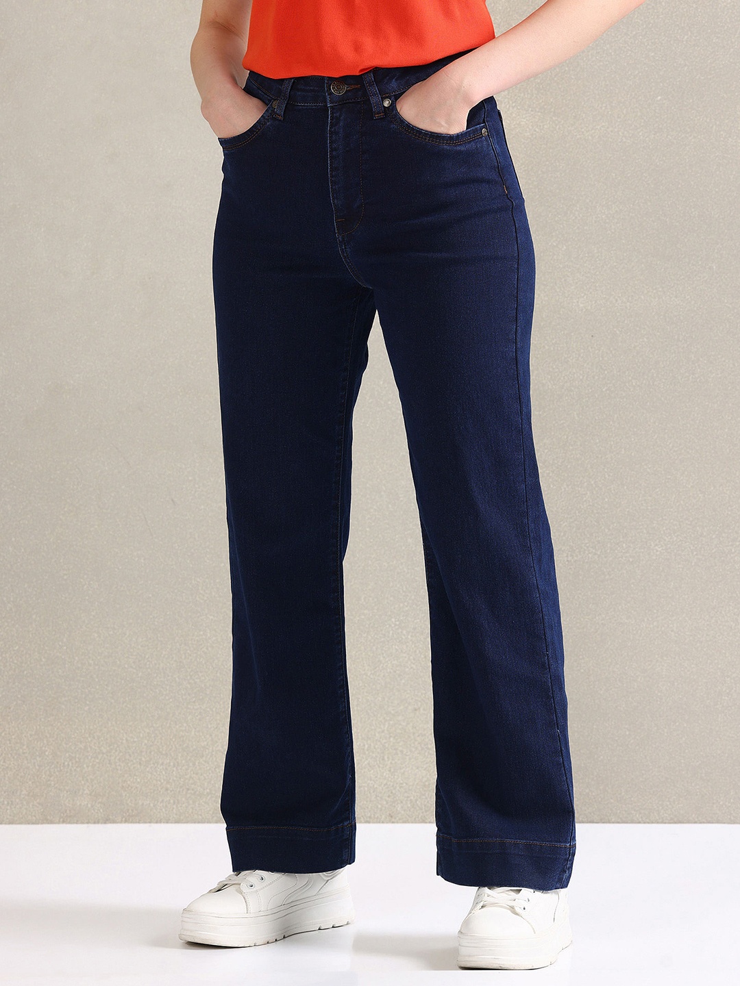 

U.S. Polo Assn. Women Women Straight Fit High-Rise Stretchable Jeans, Blue