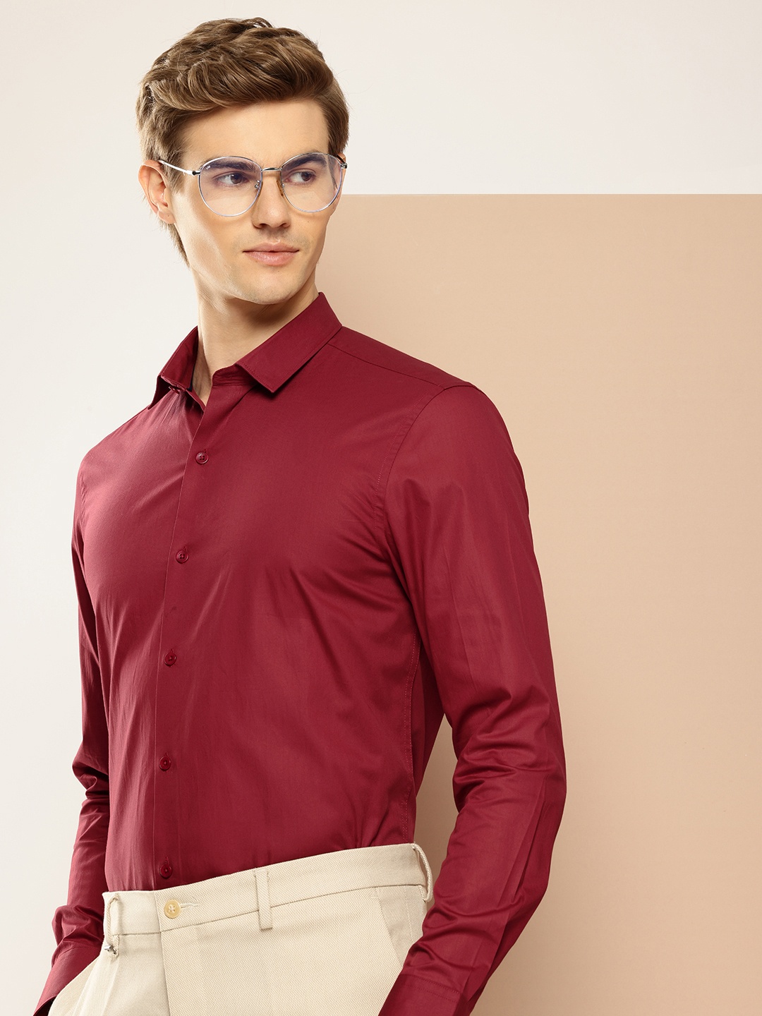 

INVICTUS Men Original Slim Fit Pure Cotton Formal Shirt, Maroon