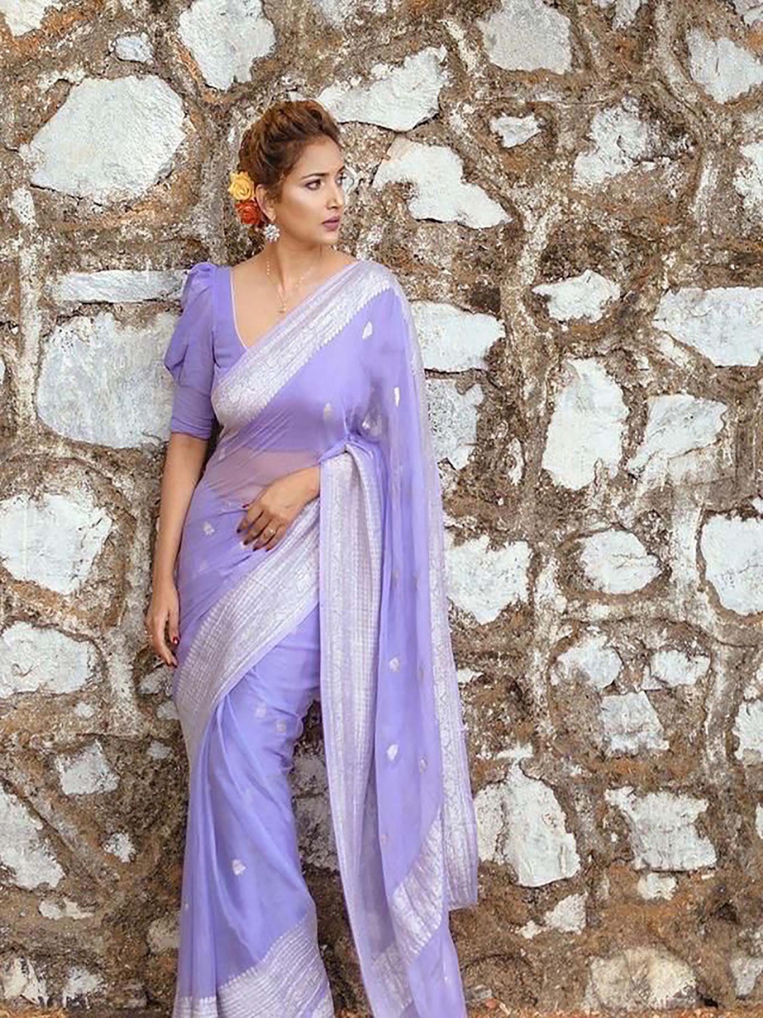 

Aldwych Ethnic Motifs Zari Banarasi Saree, Lavender