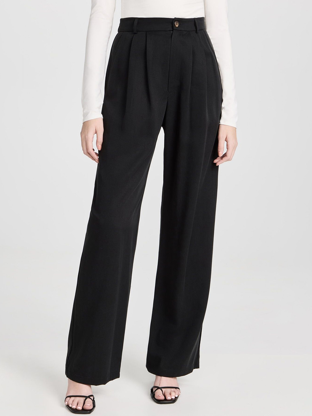 

FNOCKS Women Mid-Rise Relaxed Pleated Trousers, Black