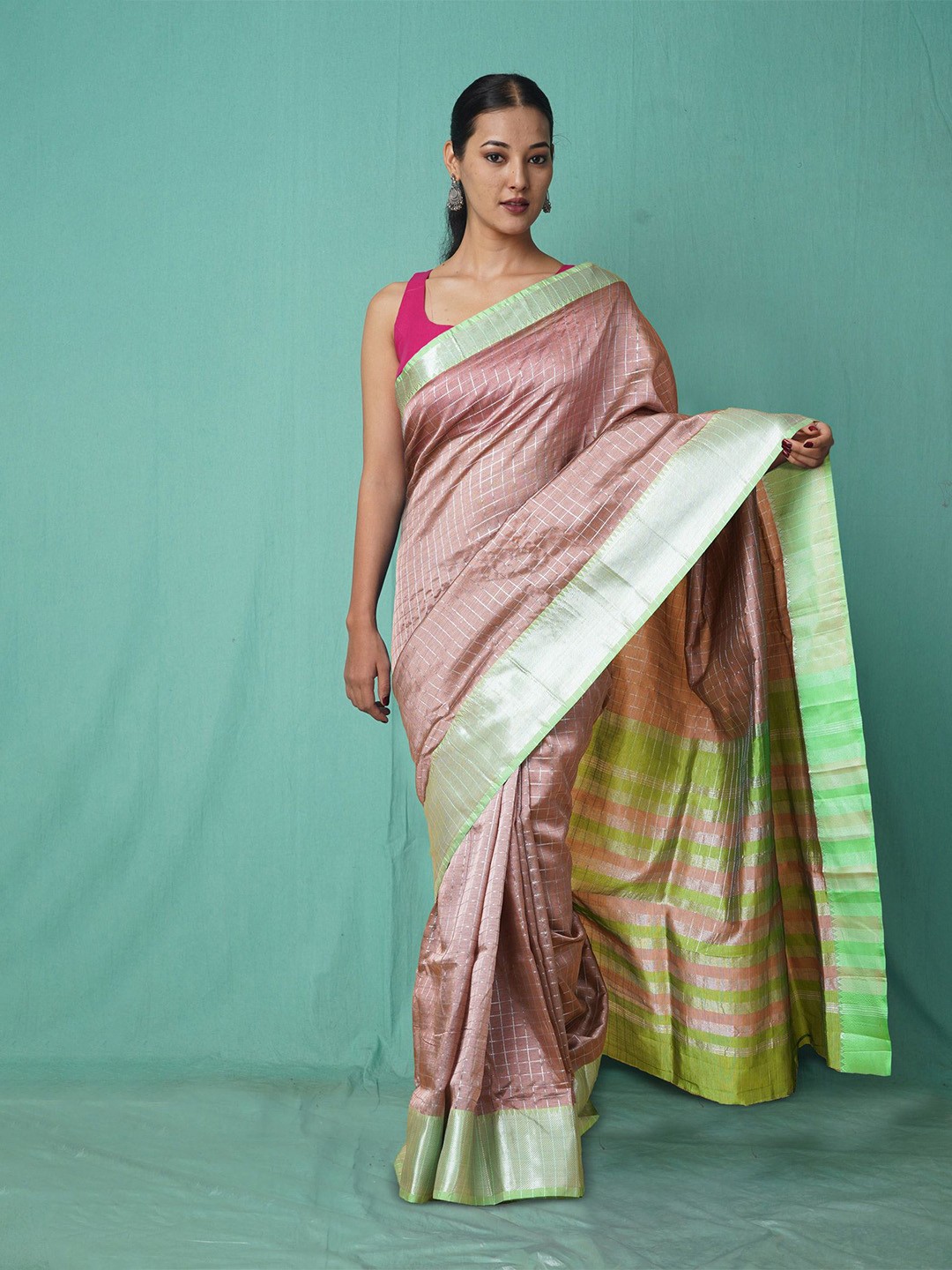

Unnati Silks Woven Design Zari Pure Cotton Handloom Mangalagiri Saree, Brown