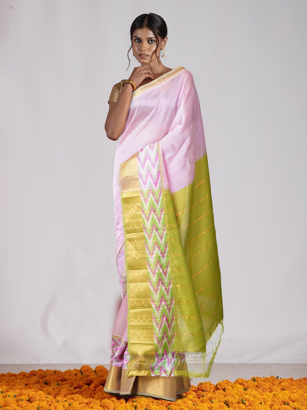 

Unnati Silks Zari Handloom Mangalagiri Saree, Pink