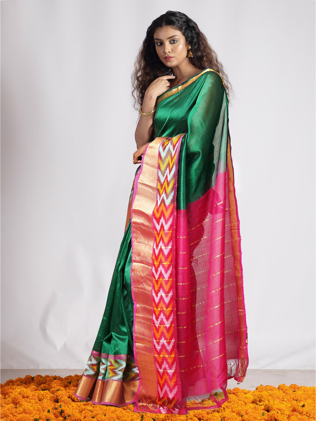 

Unnati Silks Zari Handloom Mangalagiri Saree, Green