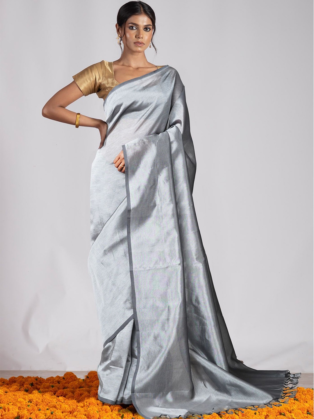 

Unnati Silks Handloom Mangalagiri Saree, Grey