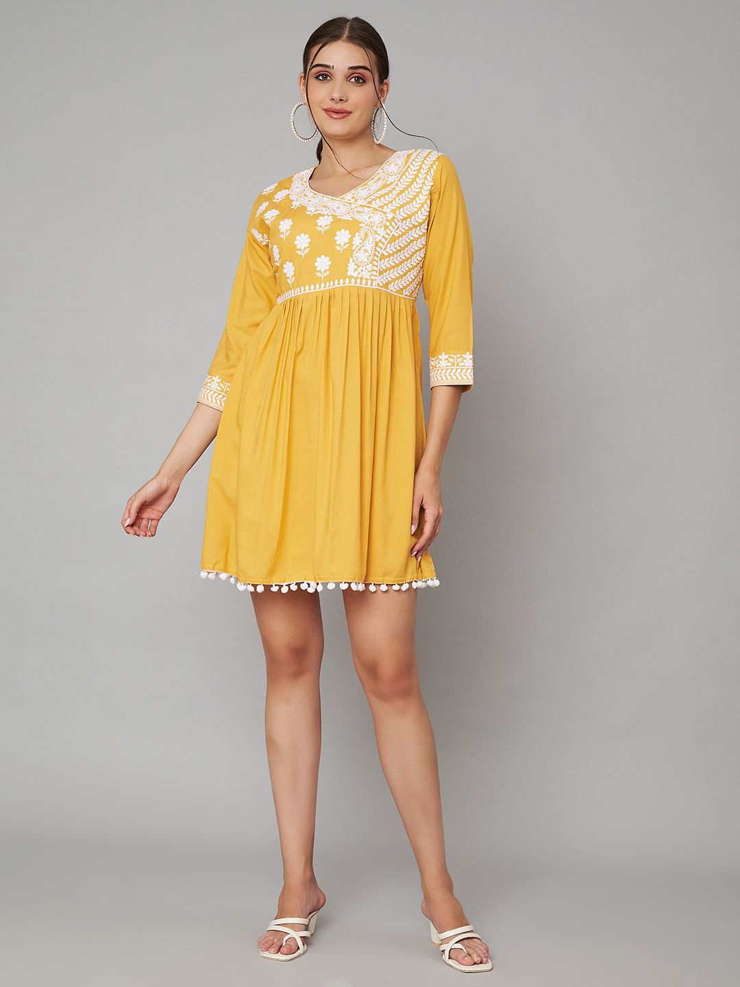 

KOI SLEEPWEAR Round Neck Fit & Flare Dress, Yellow