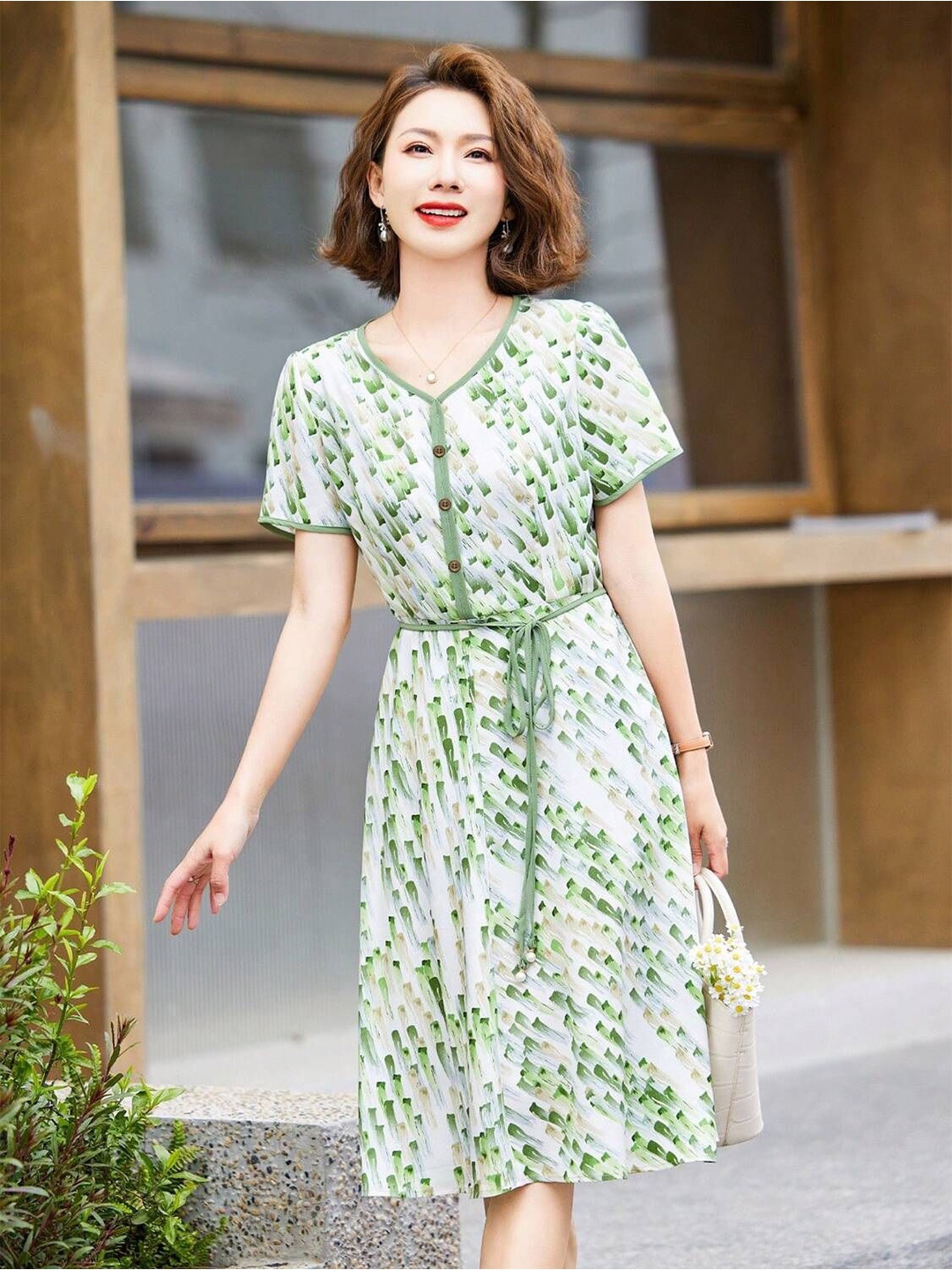 

KALINI V-Neck A-Linen Dress, Multi
