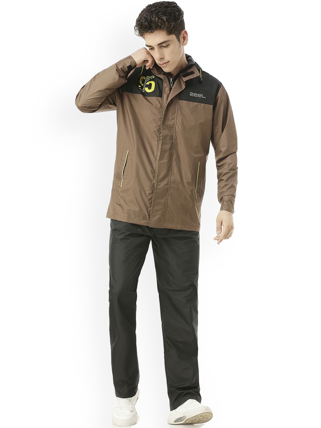 

Zeel Classic Hooded Printed Waterproof Rain Jacket, Black