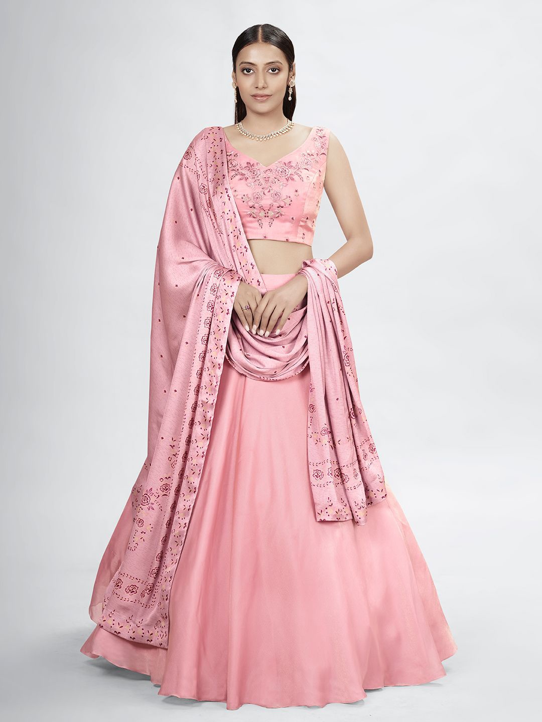 

Fusionic Embroidered Thread Work Semi-Stitched Lehenga & Blouse With Dupatta, Lavender
