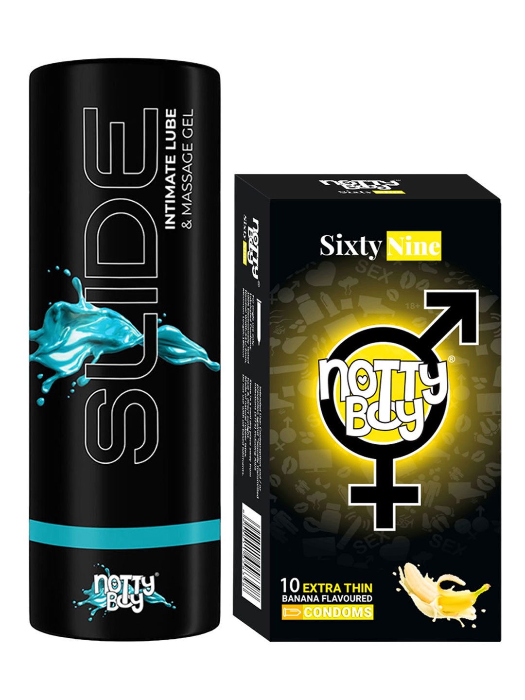 

noTTy Boy Water Based Lubricant 100ml & Banana Flavor Condoms - 10Pcs, White