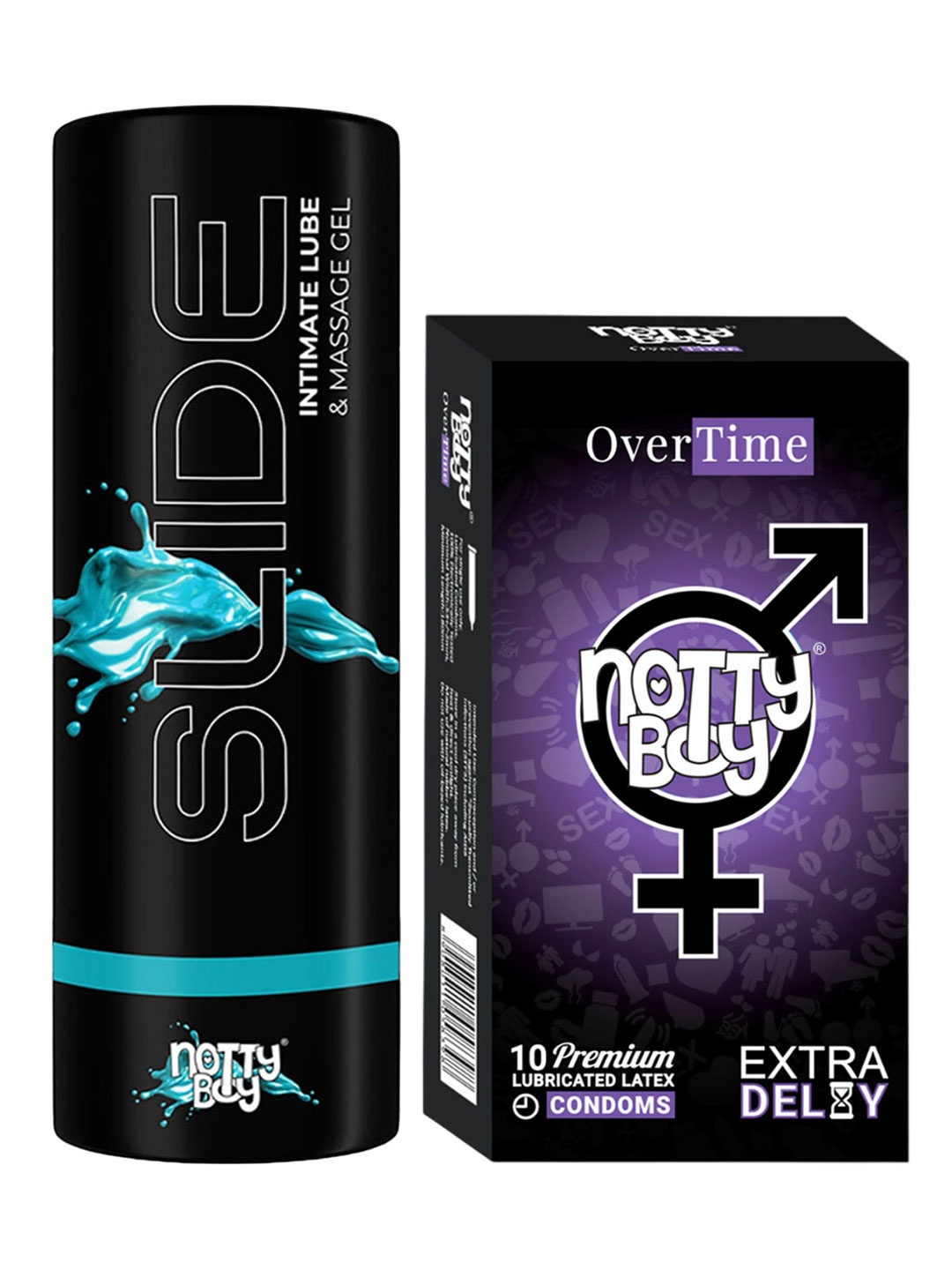 

noTTy Boy Water Based Lubricant 100ml & Extra Delay Condoms - 10Pcs, White