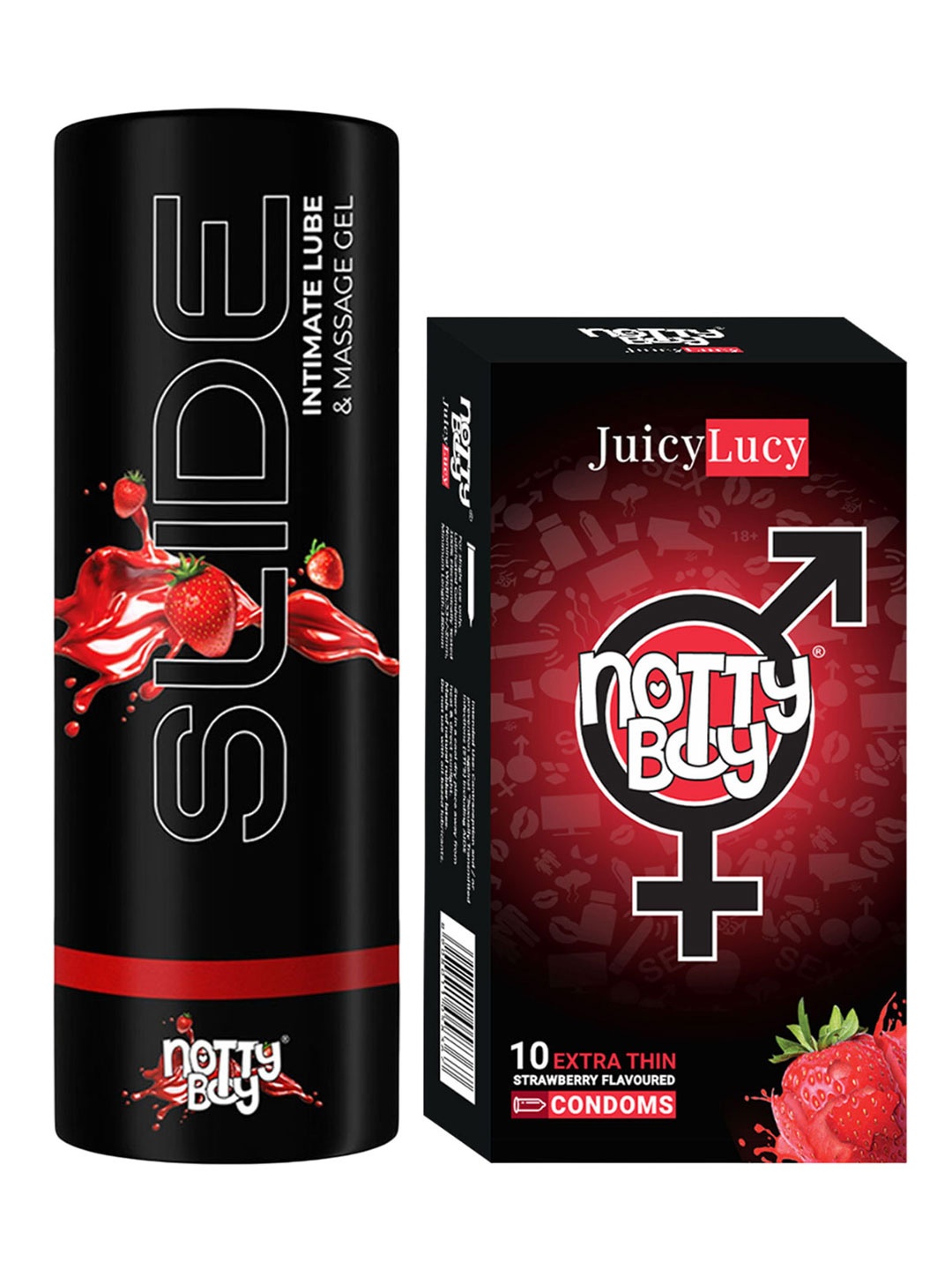 

noTTy Boy Strawberry Flavored Lubricant 100ml & Condoms 10Pcs, White