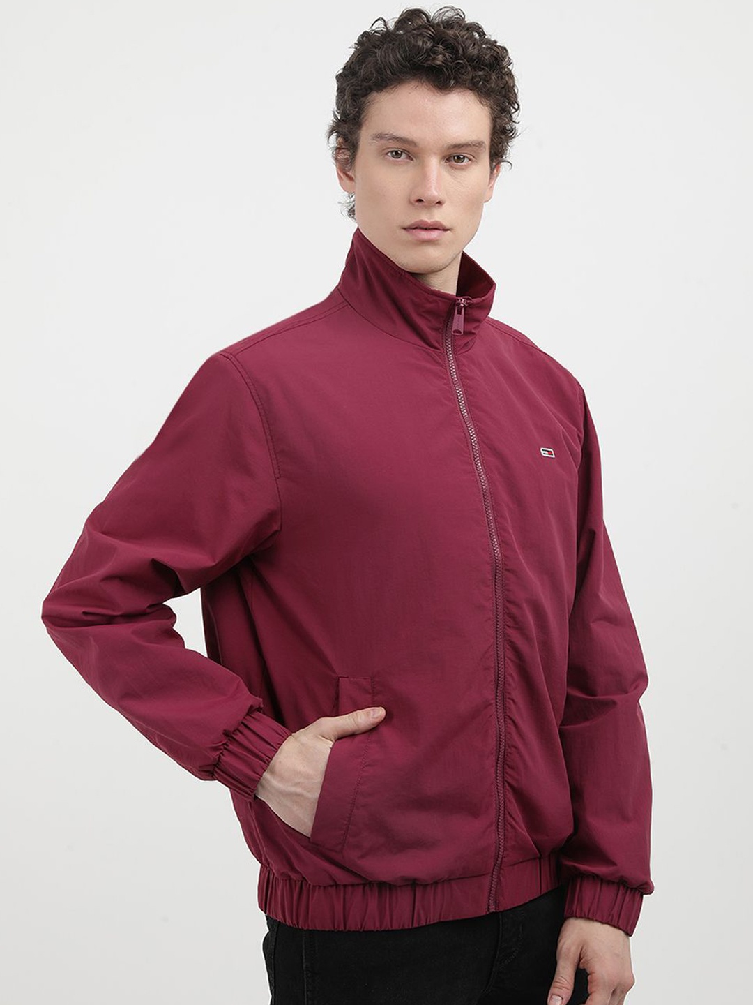 

Tommy Hilfiger Men Solid Stand Collar Bomber Jacket, Purple