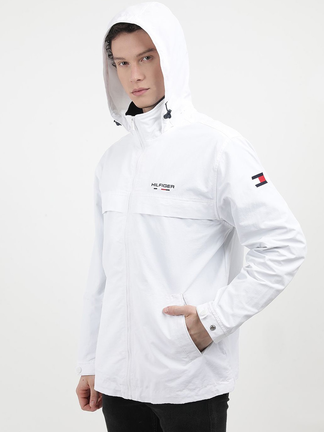 

Tommy Hilfiger Men Sporty Jacket with Embroidered, White