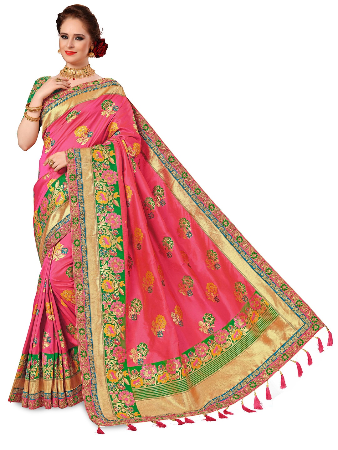 

Trendmalls Embroidered Floral Pure Silk Saree, Pink