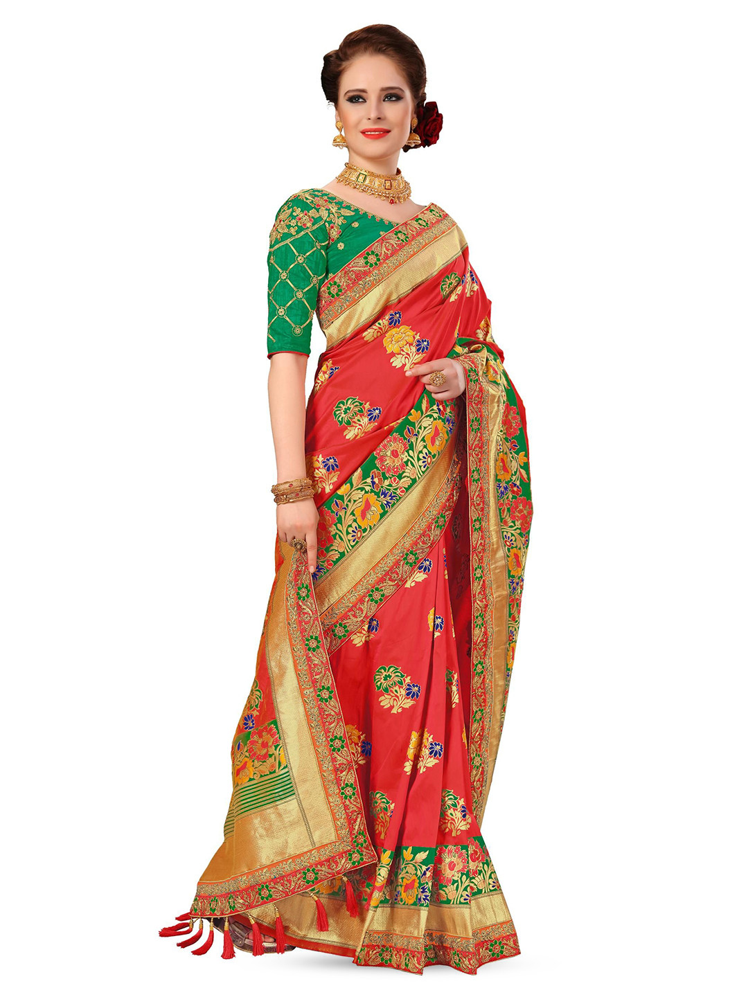 

Trendmalls Woven Design Zari Pure Silk Saree, Red
