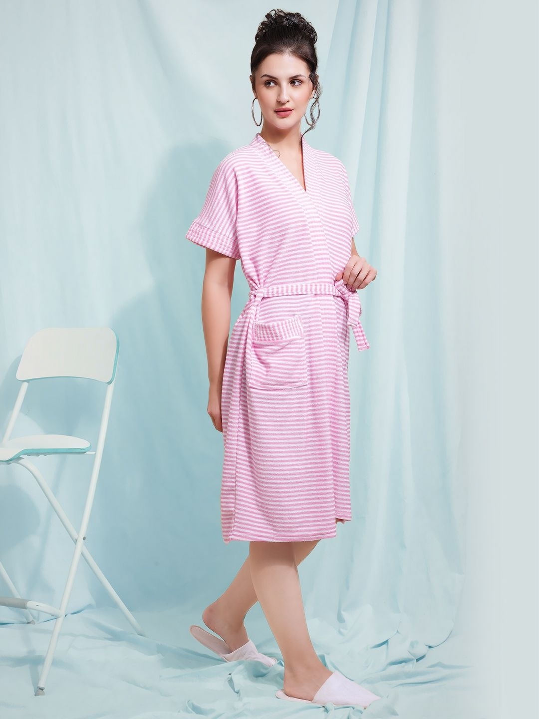 

HotGown Women Pink Striped Bath Robe