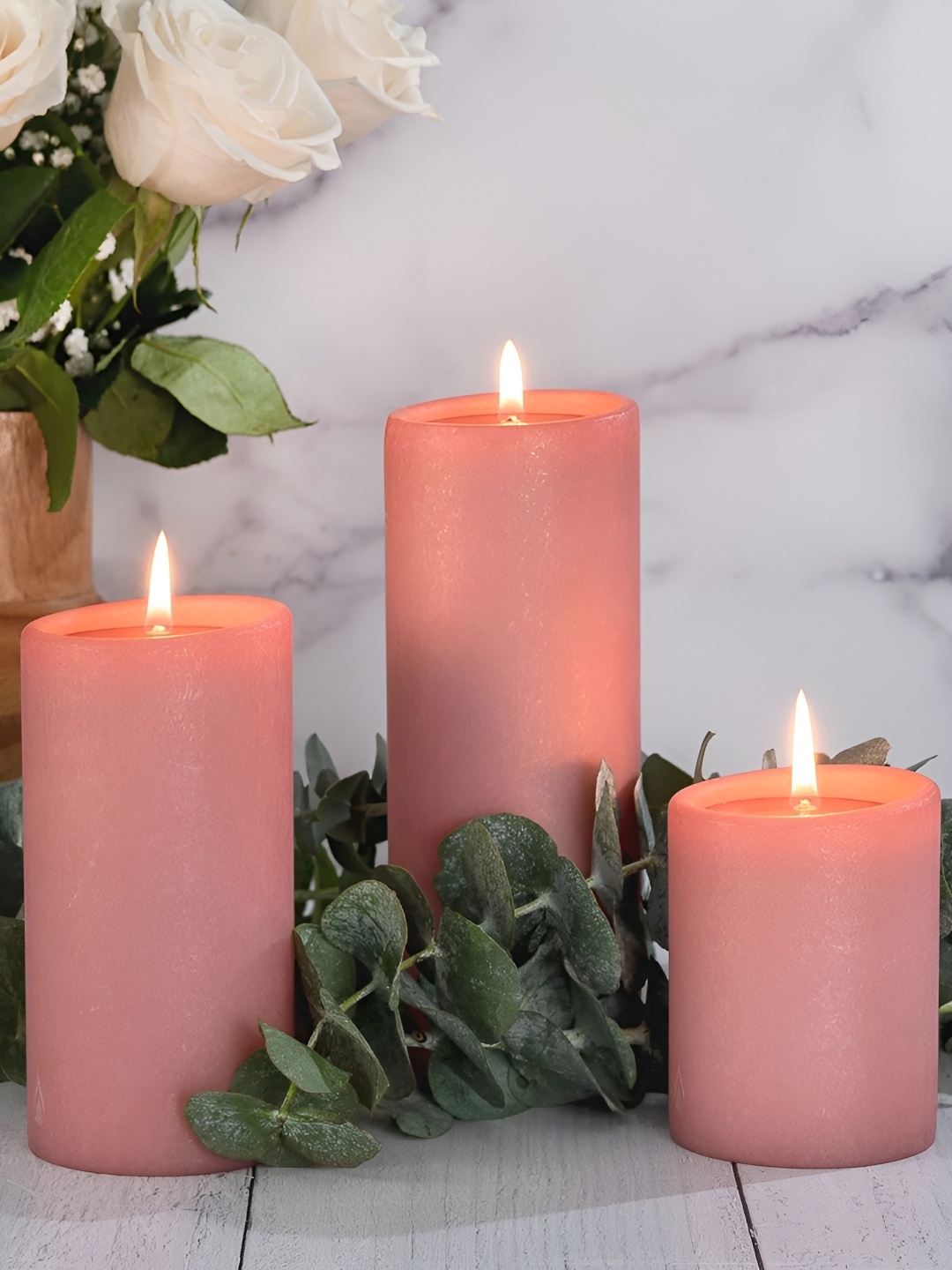

Aromatic Fables Pink 3 pieces Mogra Essence Scented Pillar Candles
