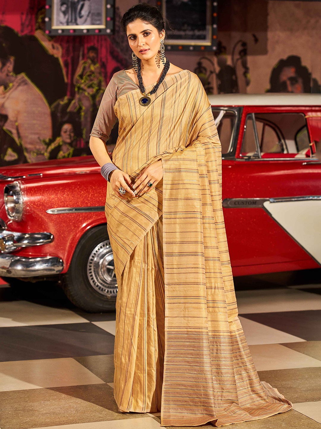 

KALINI Striped Woven Design Saree, Yellow