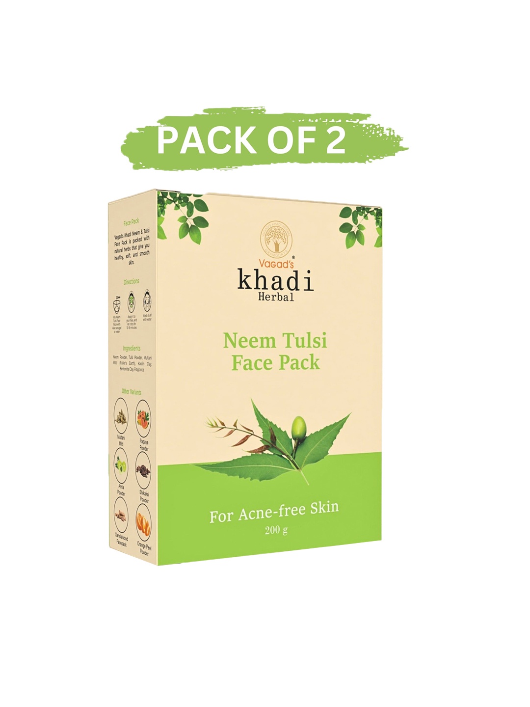 

Vagads Khadi Set Of 2 Neem Tulsi Face Pack - 200 gm Each, Green