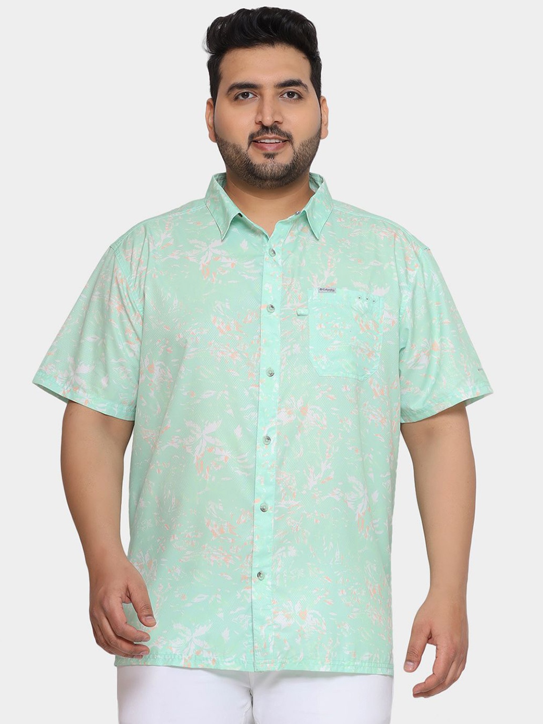 

Santonio Men Plus Size Classic Floral Printed Spread Collar Casual Shirt, Green