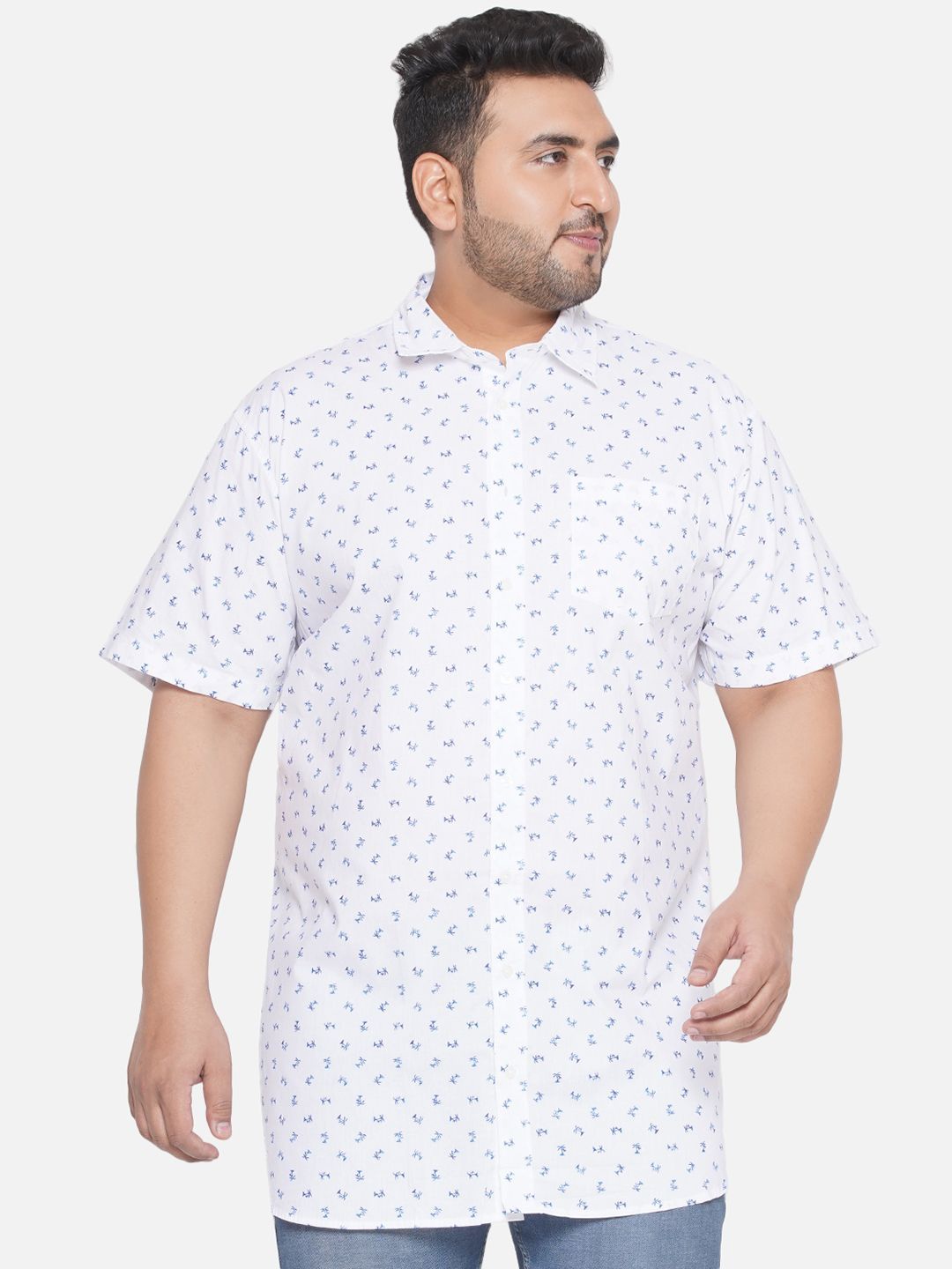 

Santonio Men Plus Size Classic Micro Ditsy Printed Spread Collar Casual Shirt, White
