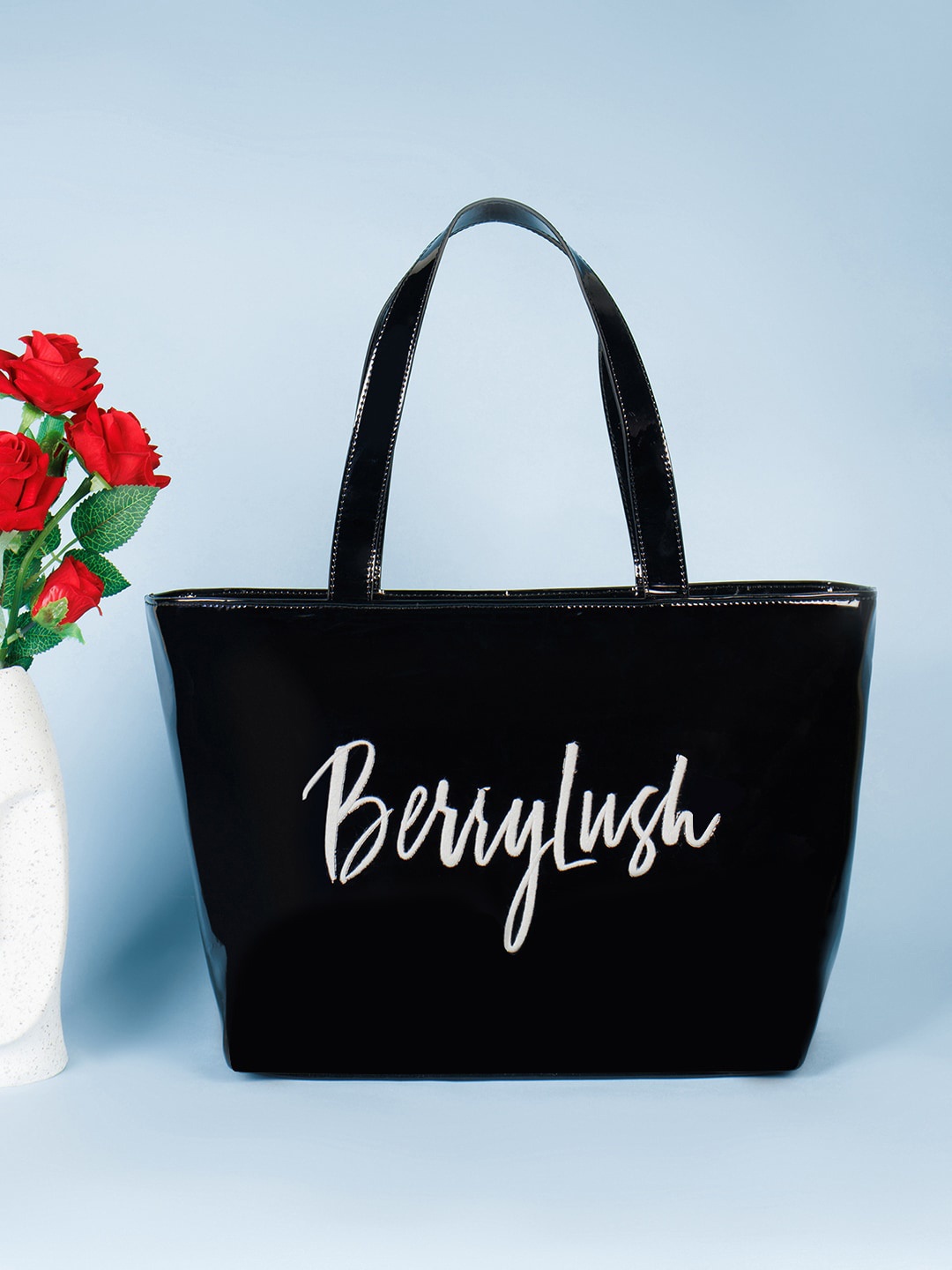 

Berrylush Embroidered Shopper Tote Bag, Black