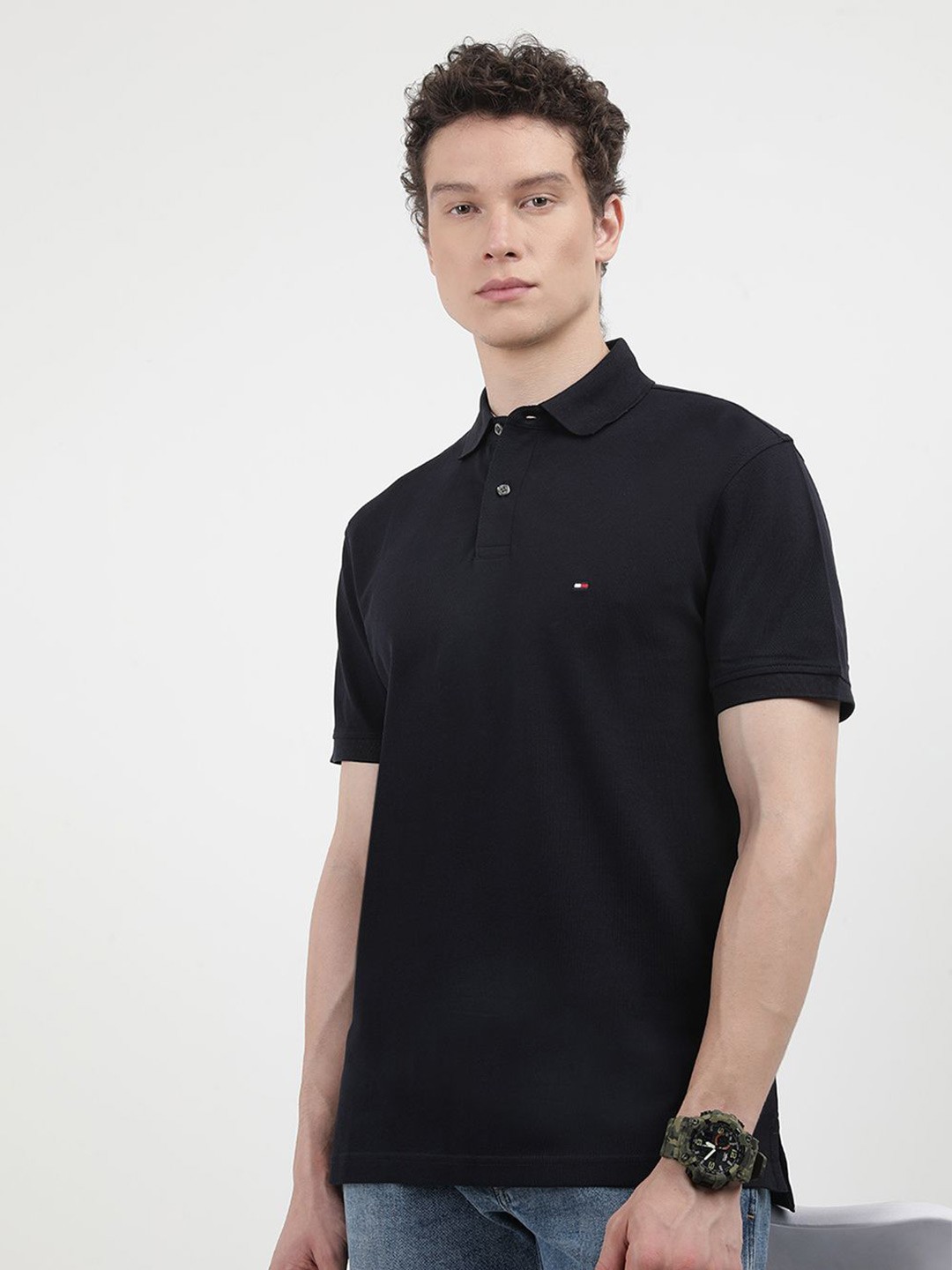 

Tommy Hilfiger Men Embroidered Polo Collar T-shirt, Black