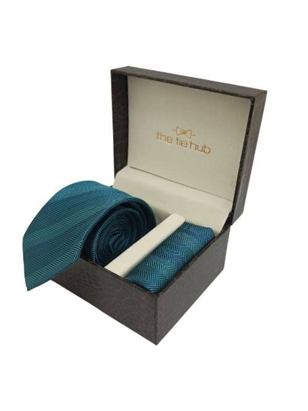 

The Tie Hub Men Tie & Pocket Square Accessory Gift Set, Teal