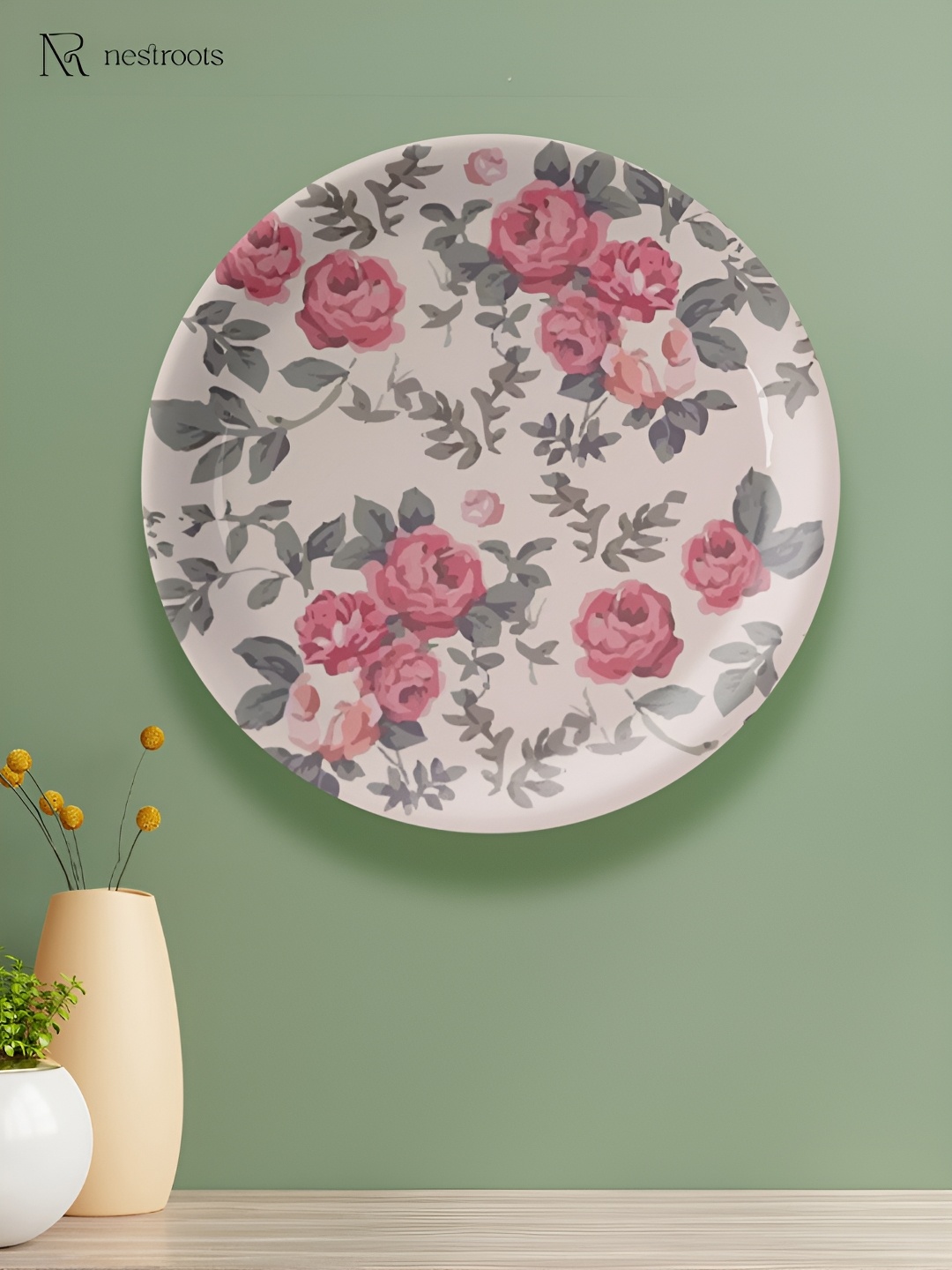 

nestroots White & Pink Printed Ceramic Mandala Wall Decor