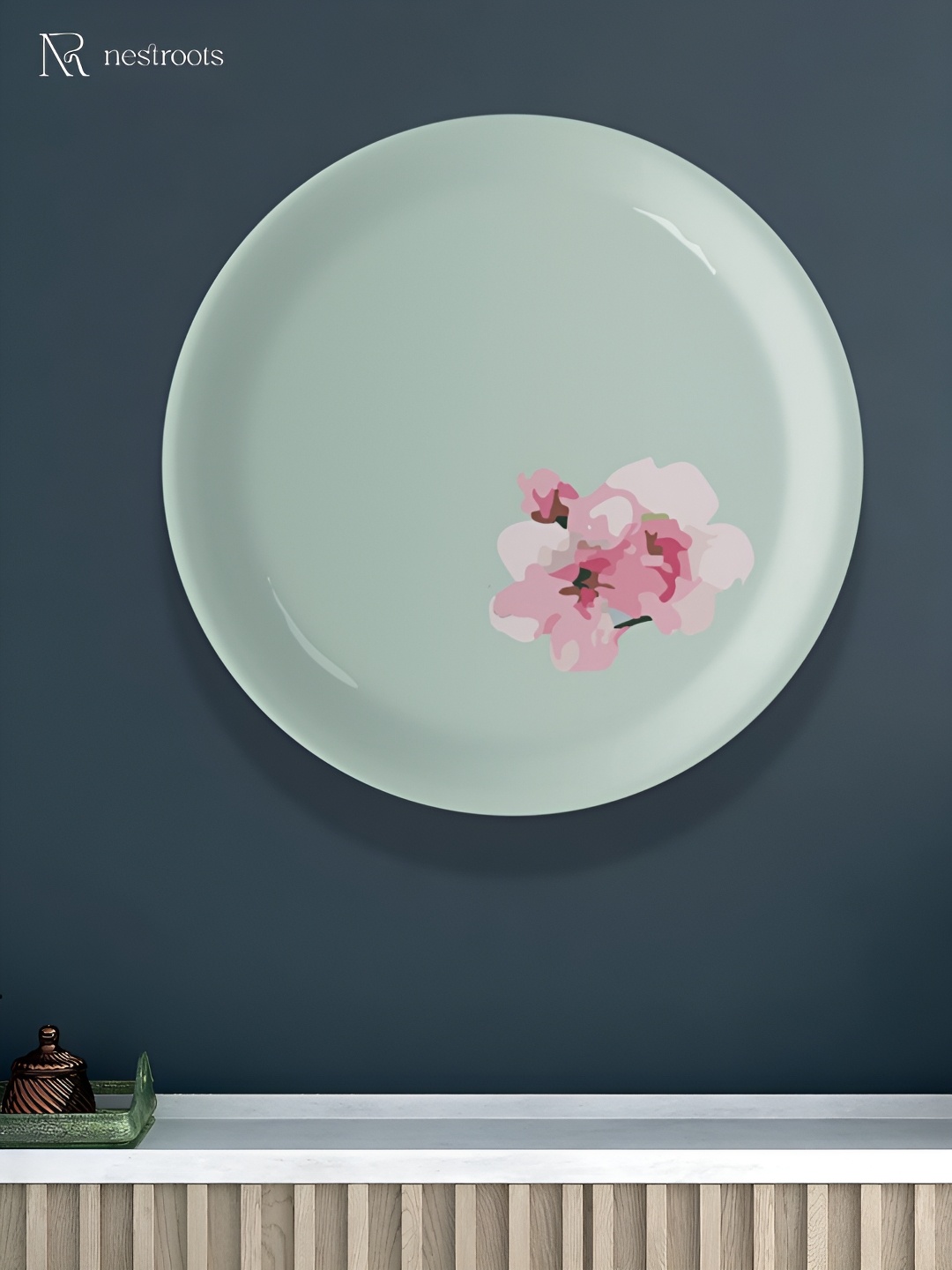 

nestroots Green & Pink Victorian Subtle Printed Ceramic Wall Plate