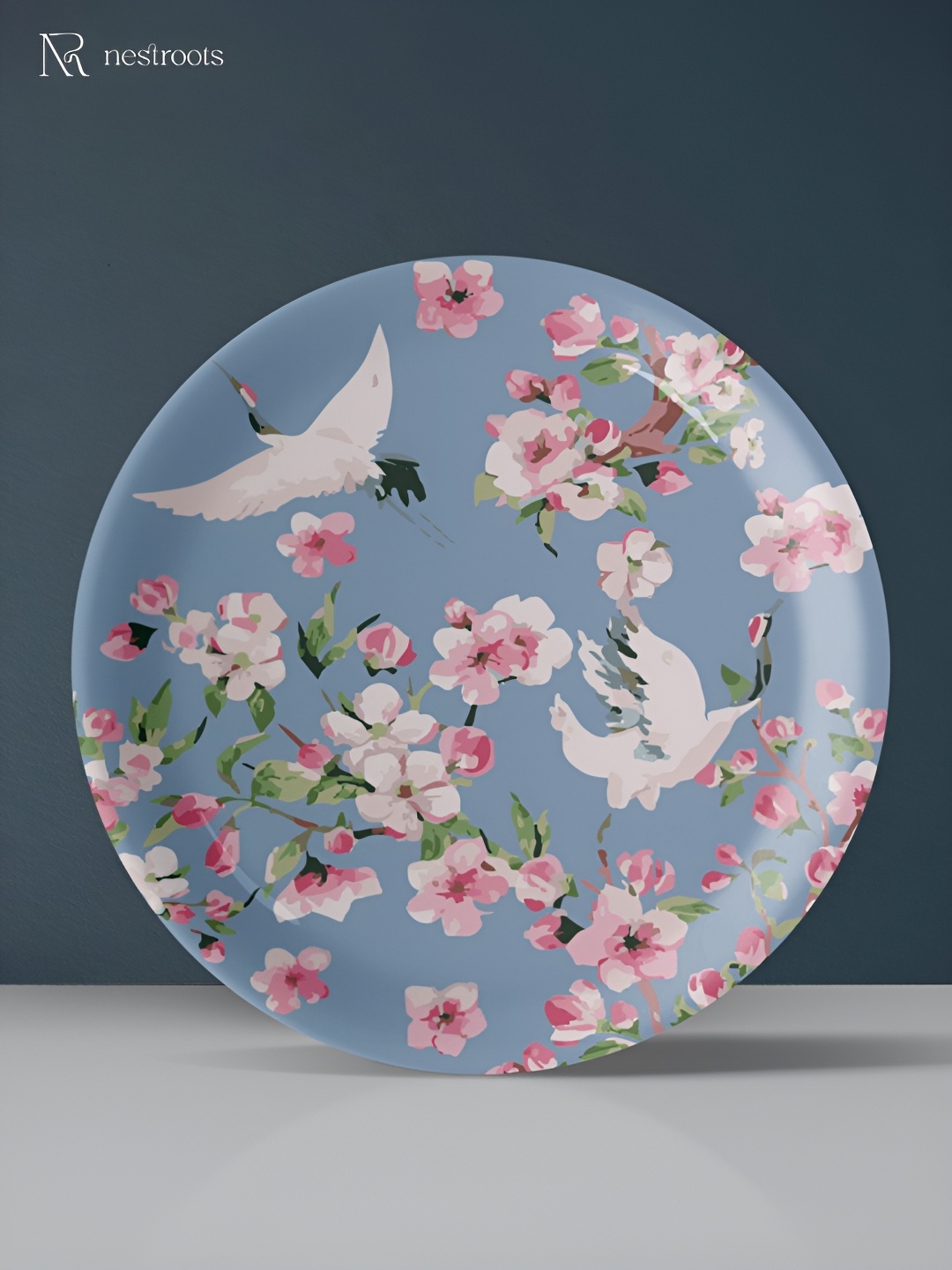 

nestroots Blue & Pink Floral Printed Ceramic Wall Plates
