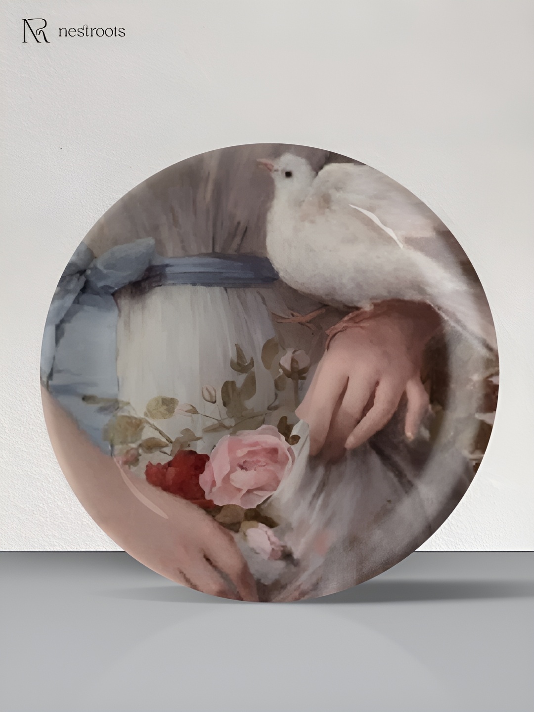 

nestroots Grey & White Vintage Pigeon Printed Ceramic Wall Plate