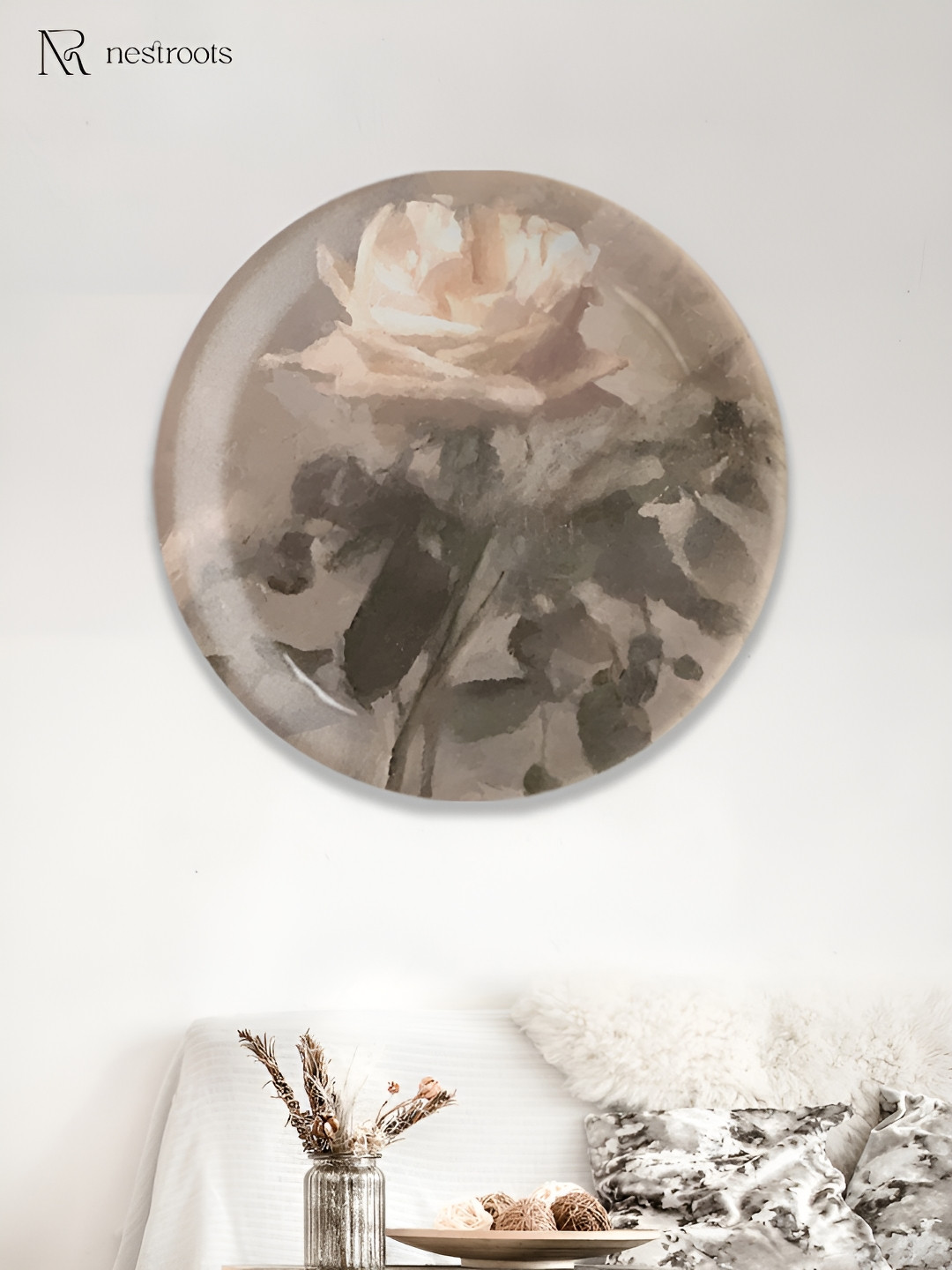 

nestroots Brown & White Floral Print Ceramic Wall Decor