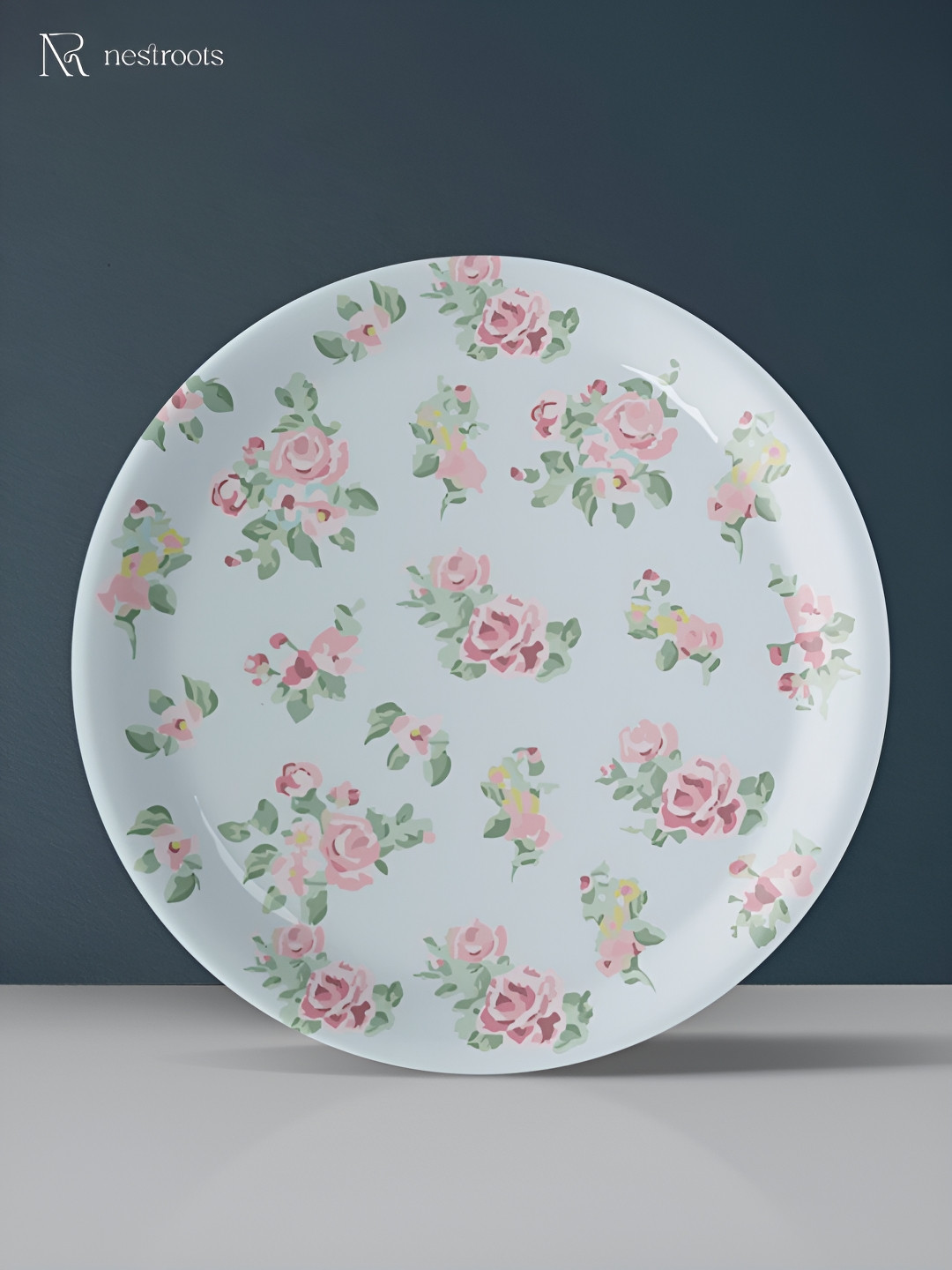 

nestroots White & Green Floral Printed Ceramic Wall Plate
