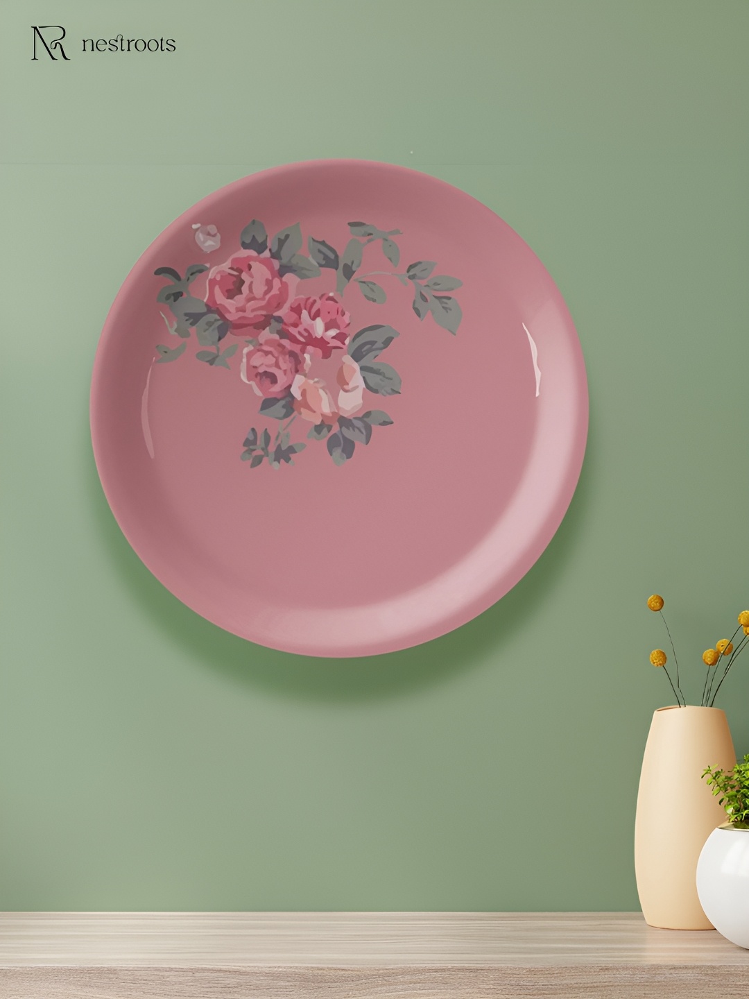 

nestroots Pink & Green Floral Printed Ceramic Wall Plate