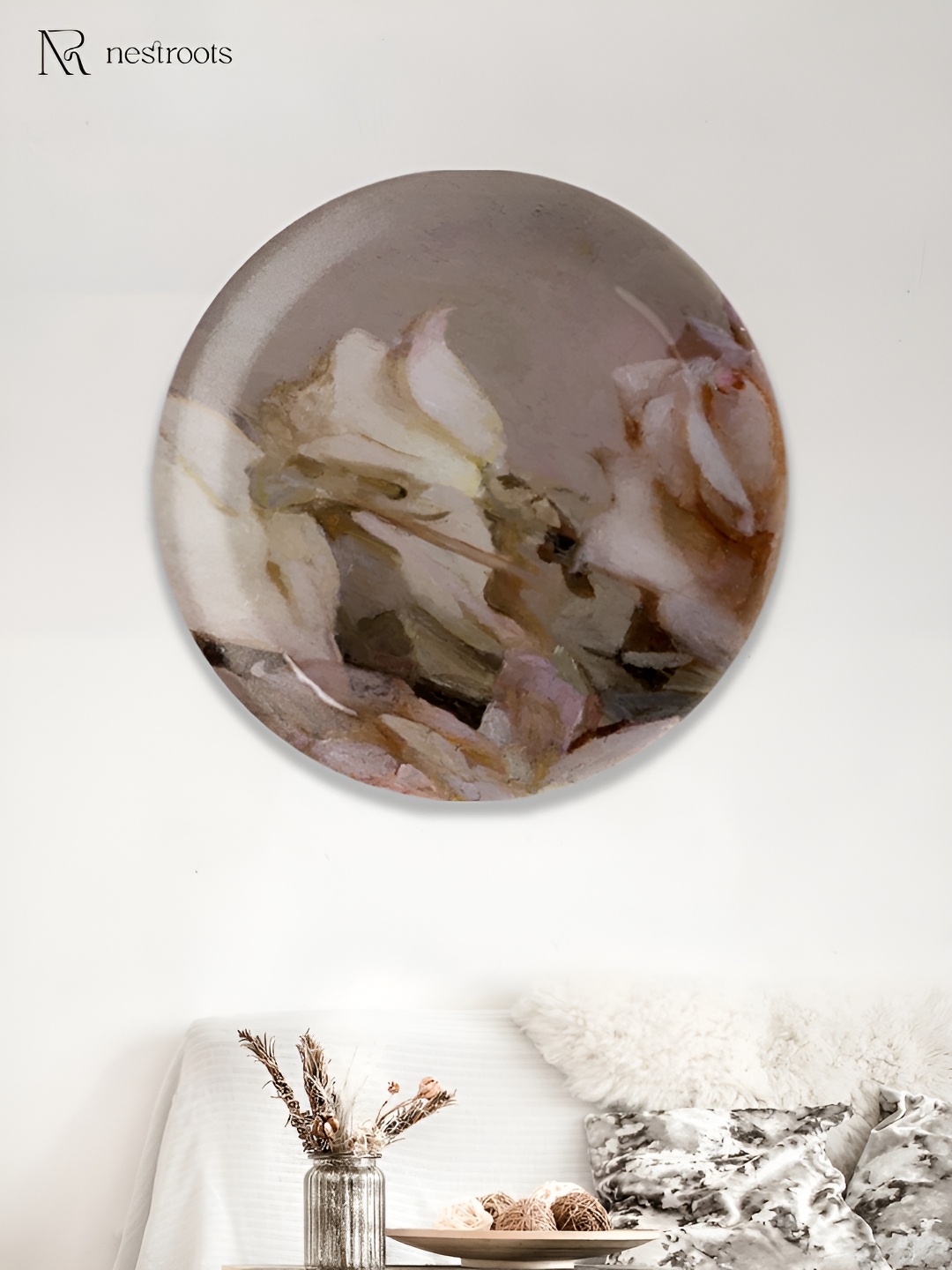 

nestroots Cream Floral Printed Ceramic Wall Decor