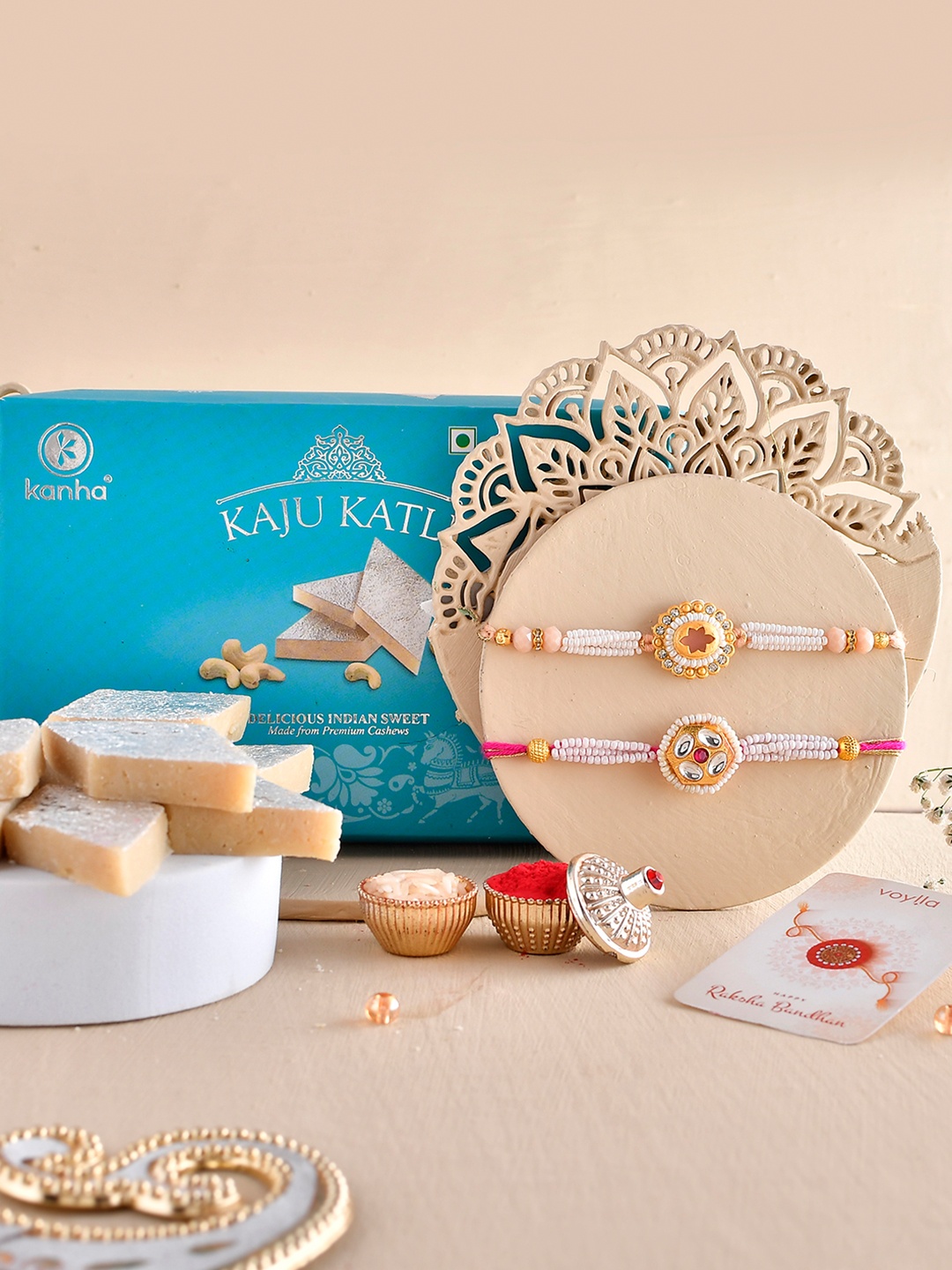 

Voylla Set Of 2 Rakhis With Kaju Katli 200 G, White