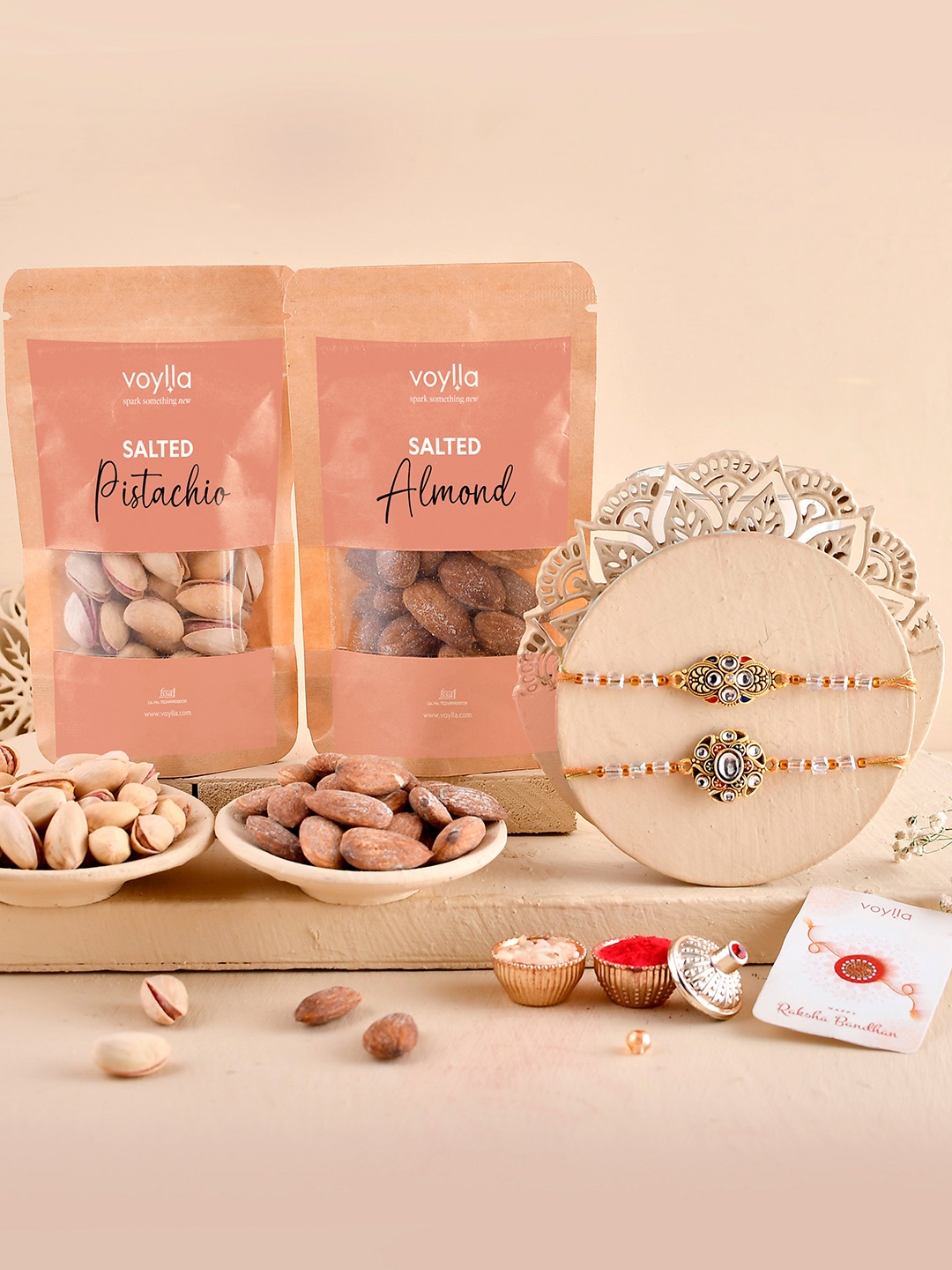 

Voylla Set Of 2 Rakhis With Salted Badam And Pista, Multi