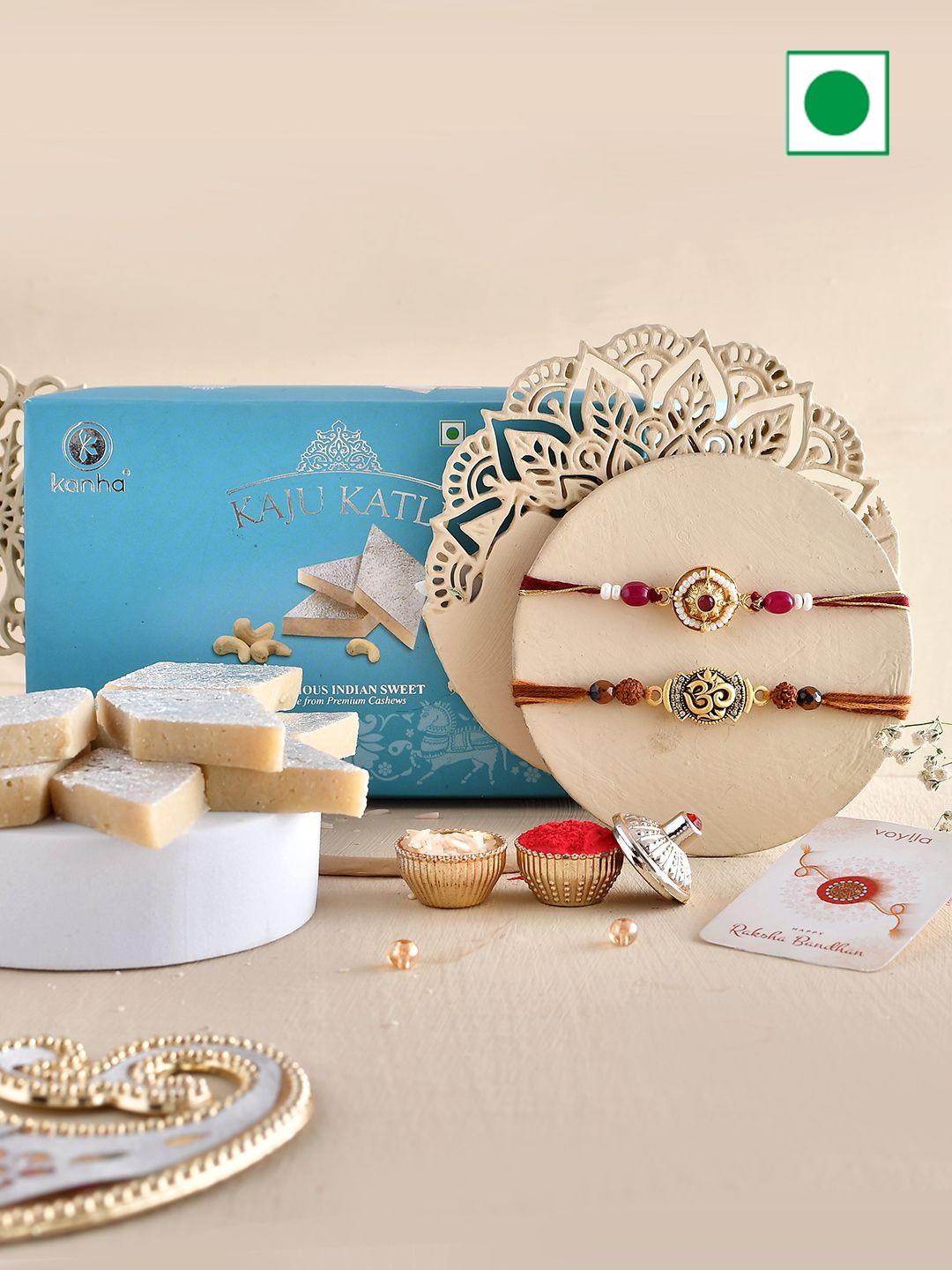 

Voylla Pack Of 2 Rakhis With Kaju Katli, Maroon