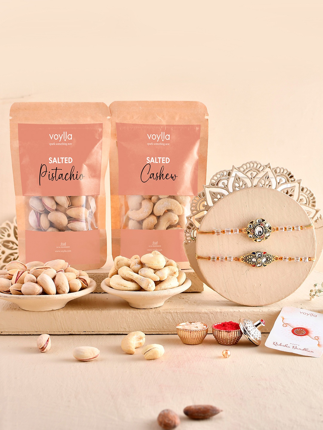 

Voylla Set Of 2 Rakhis With Salted Pista And Kaju, Multi