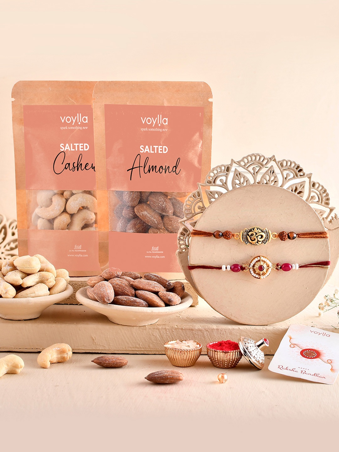 

Voylla Set Of 2 Rakhi With Salted Badam & Kaju, Assorted