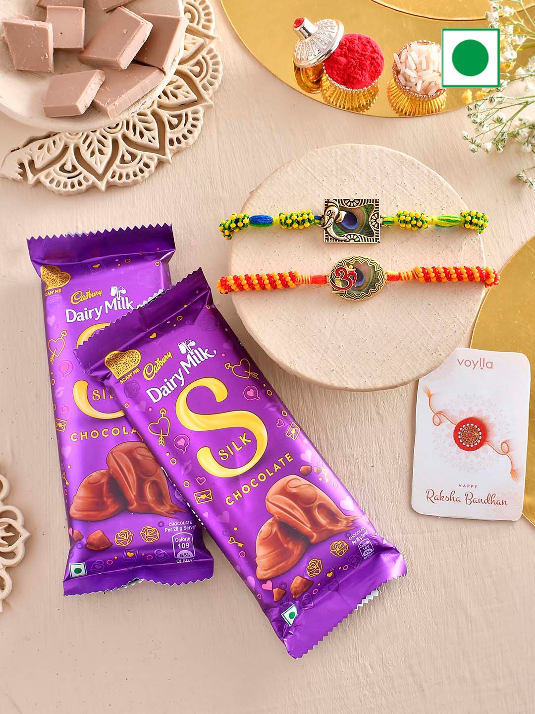 

Voylla Set Of 2 Rakhi With Chocolate, Red
