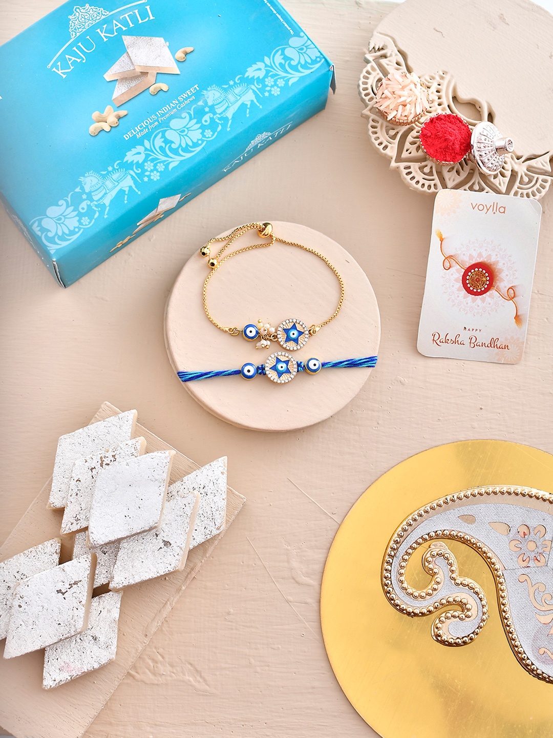 

Voylla Rakhi & Bracelet With Kaju Katli, Blue